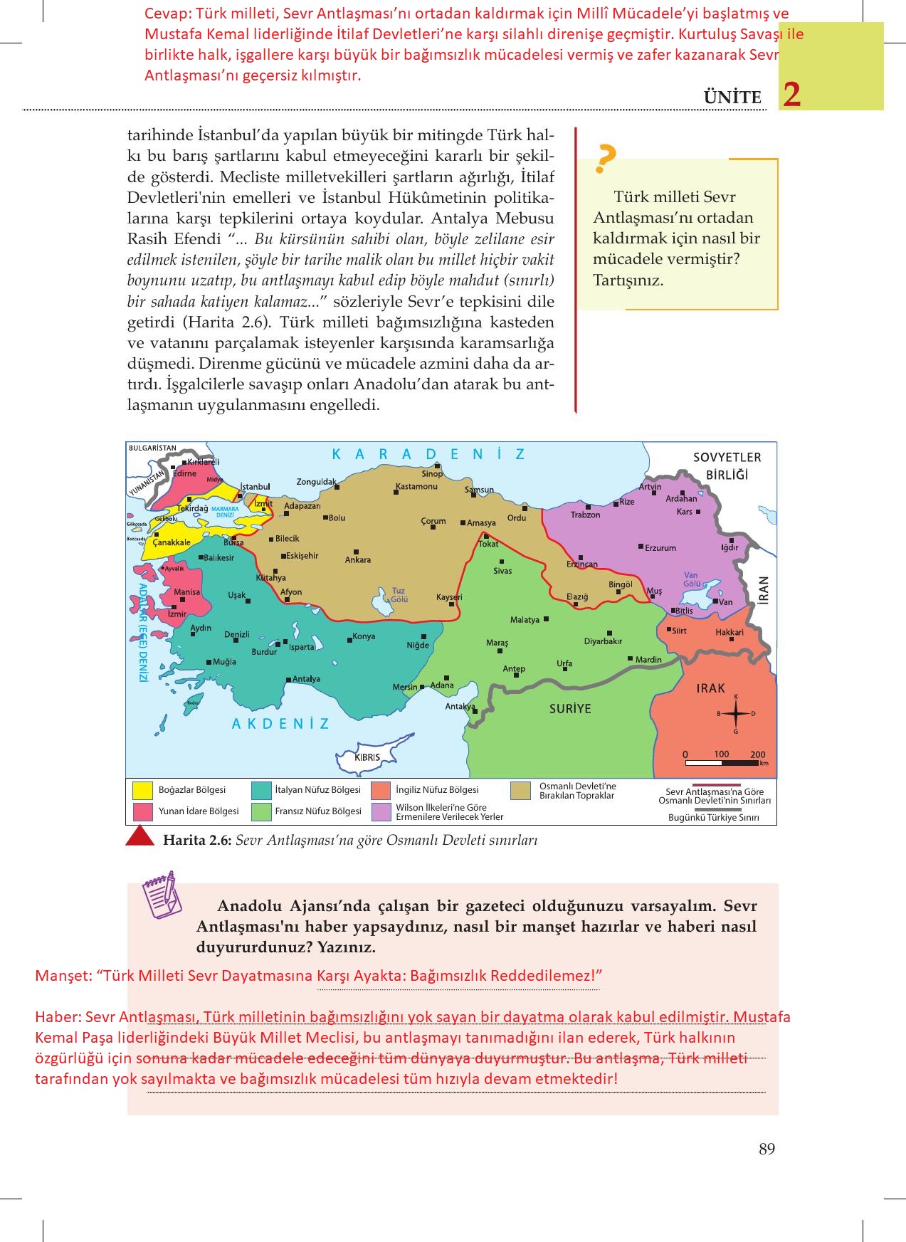 8. Sınıf Meb Yayınları İnkılap Tarihi Ve Atatürkçülük Ders Kitabı Sayfa 89 Cevapları