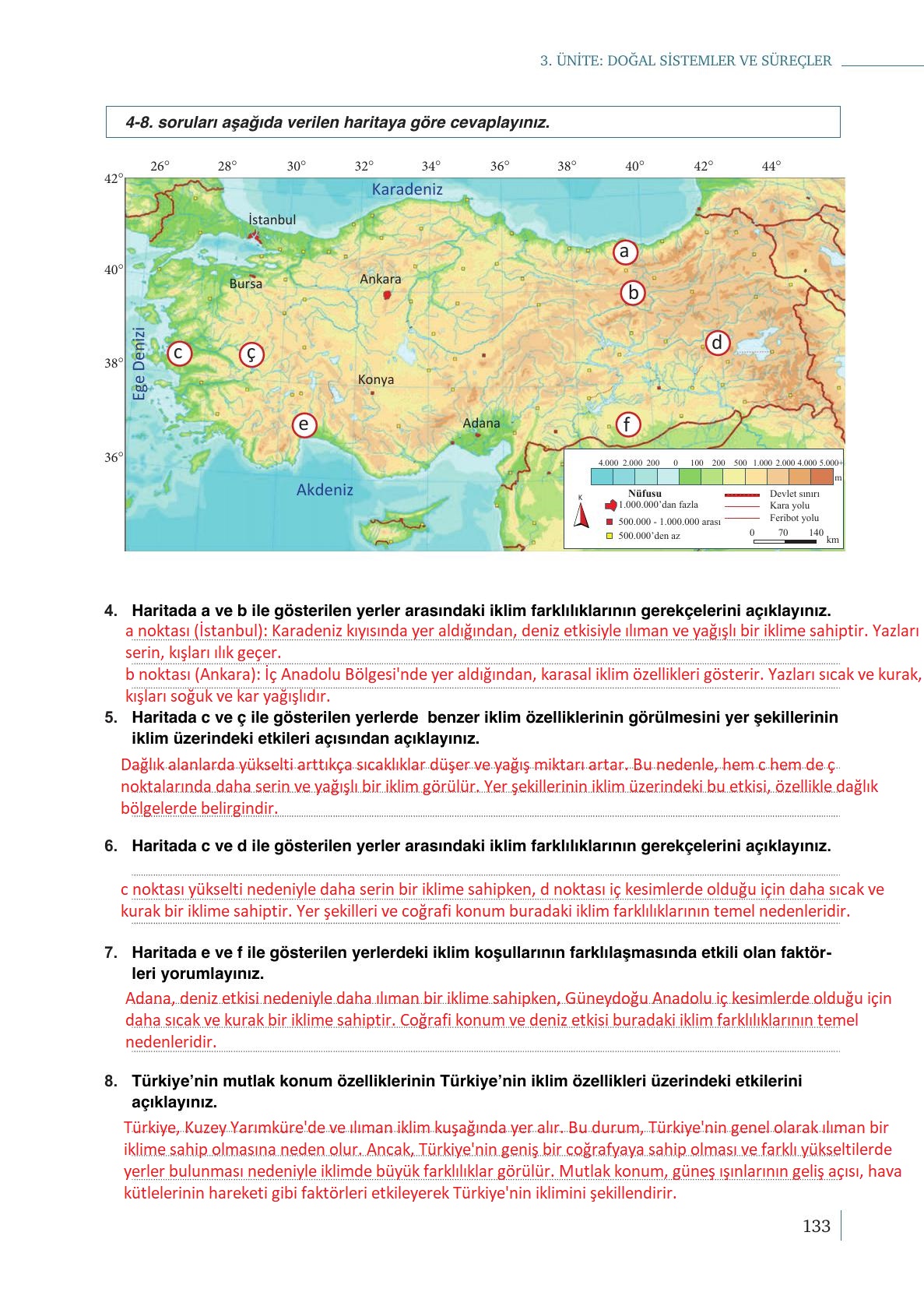 9. Sınıf Meb Yayınları Coğrafya Ders Kitabı Sayfa 133 Cevapları