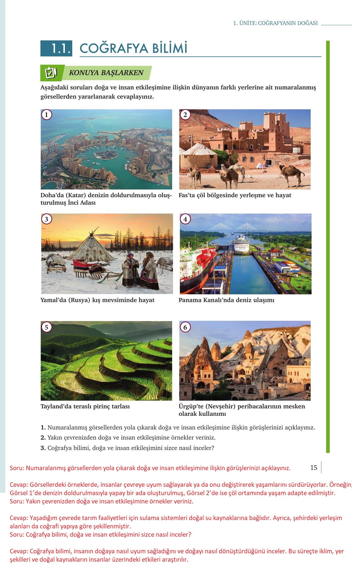 9. Sınıf Meb Yayınları Coğrafya Ders Kitabı Sayfa 15 Cevapları