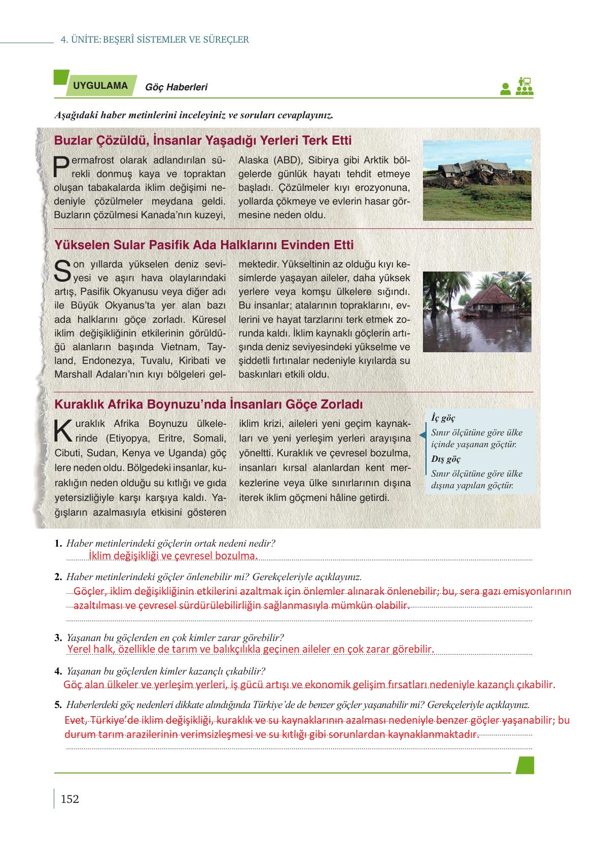 9. Sınıf Meb Yayınları Coğrafya Ders Kitabı Sayfa 152 Cevapları