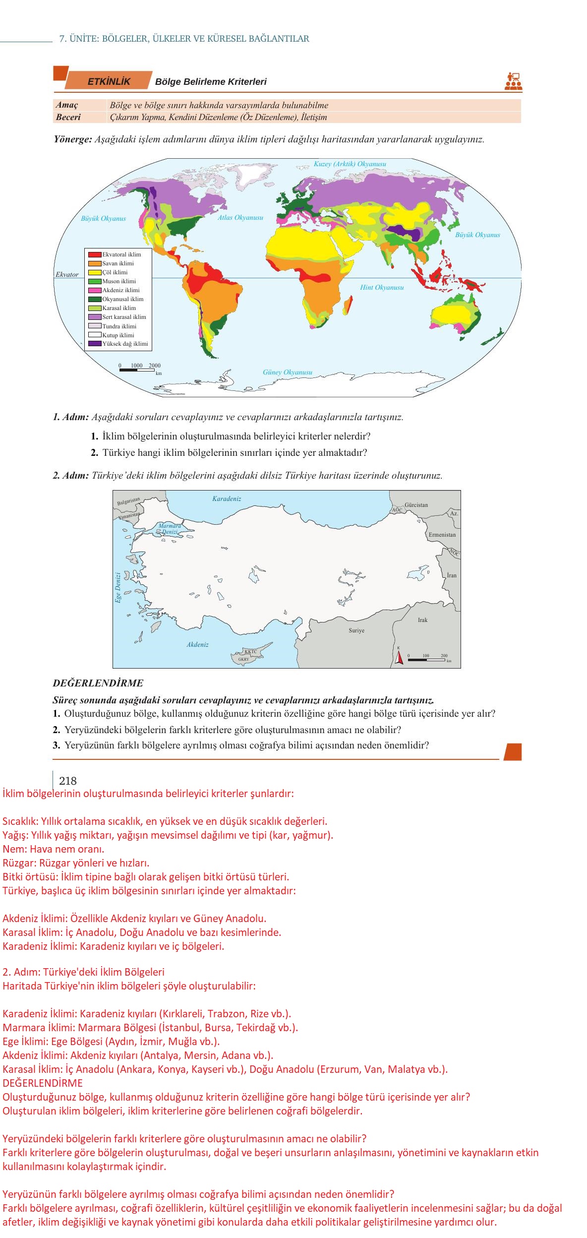 9. Sınıf Meb Yayınları Coğrafya Ders Kitabı Sayfa 218 Cevapları