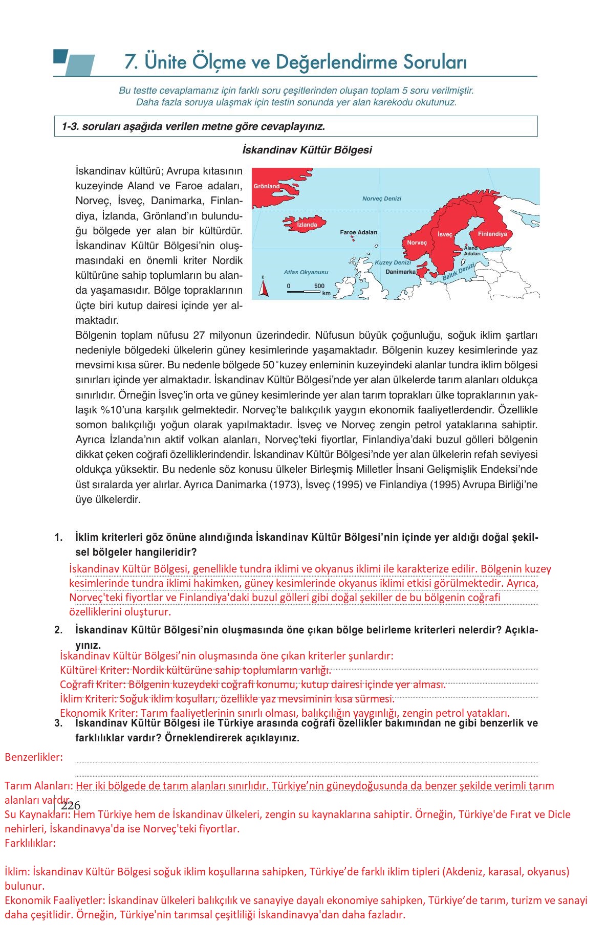 9. Sınıf Meb Yayınları Coğrafya Ders Kitabı Sayfa 226 Cevapları