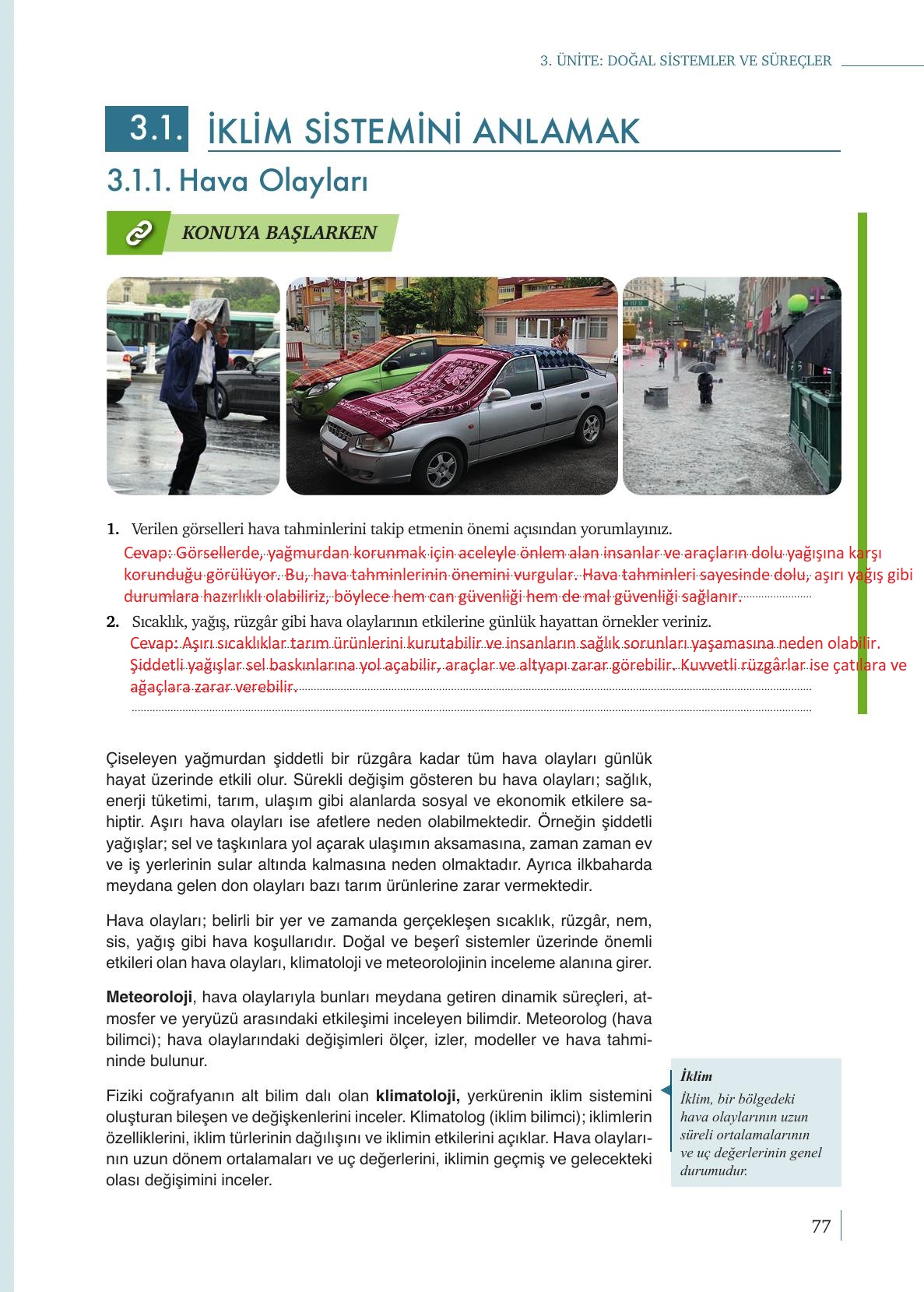 9. Sınıf Meb Yayınları Coğrafya Ders Kitabı Sayfa 77 Cevapları