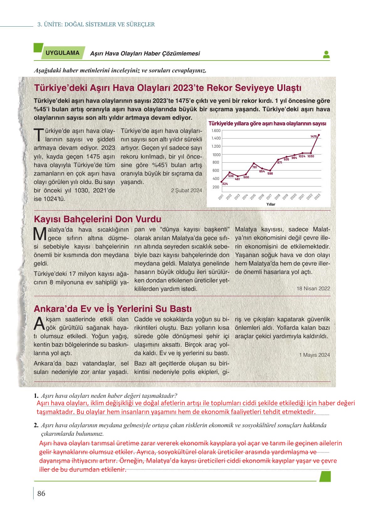 9. Sınıf Meb Yayınları Coğrafya Ders Kitabı Sayfa 86 Cevapları