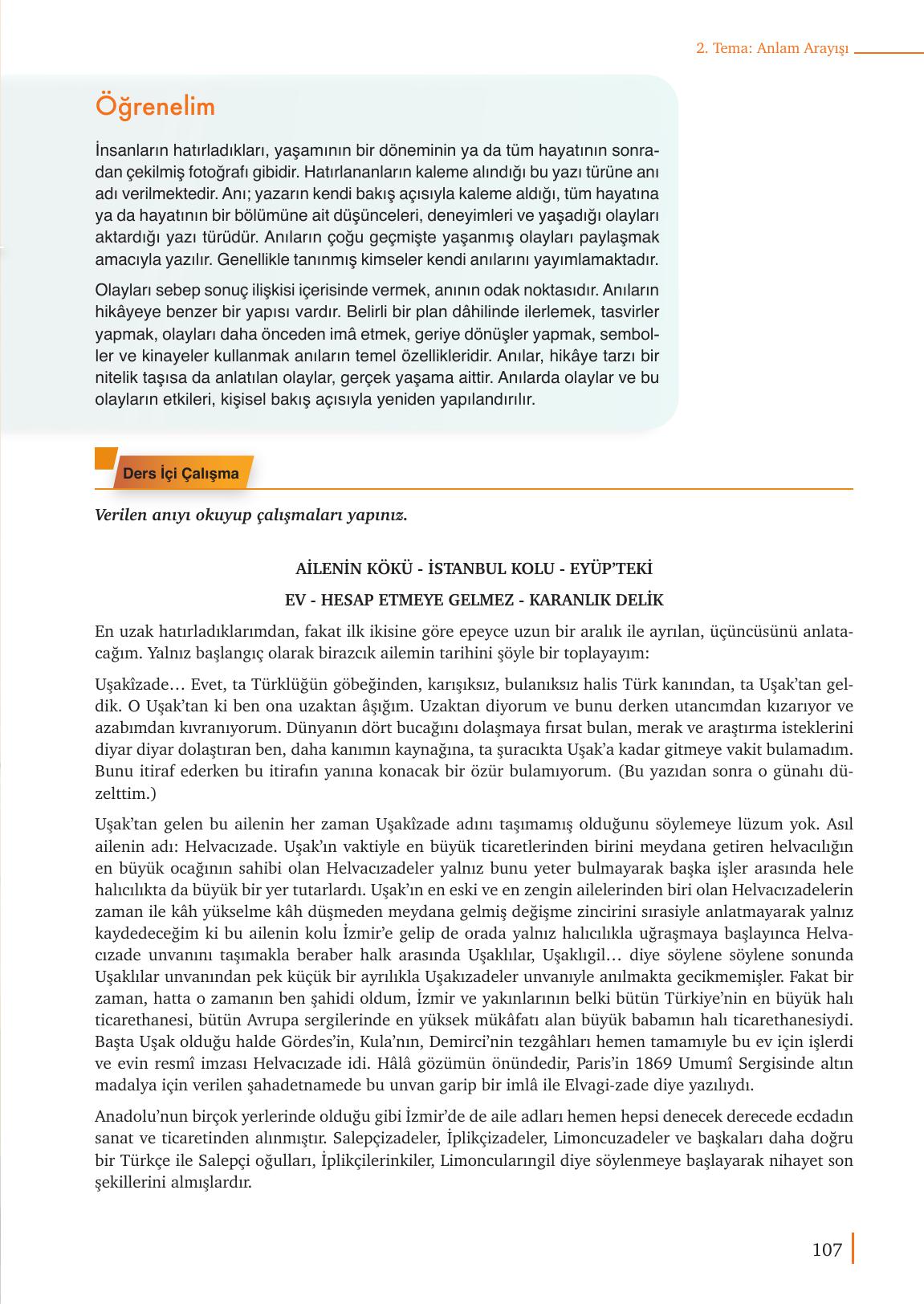 9. Sınıf Meb Yayınları Edebiyat Ders Kitabı Sayfa 107 Cevapları