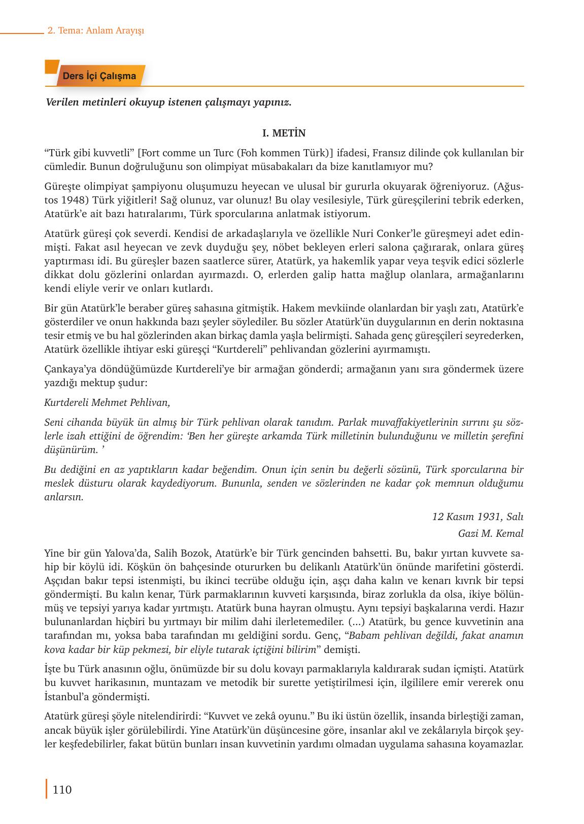 9. Sınıf Meb Yayınları Edebiyat Ders Kitabı Sayfa 110 Cevapları