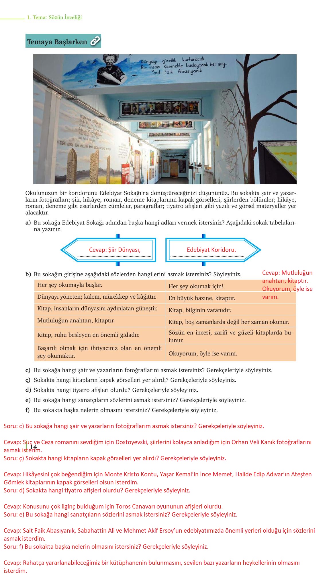 9. Sınıf Meb Yayınları Edebiyat Ders Kitabı Sayfa 14 Cevapları