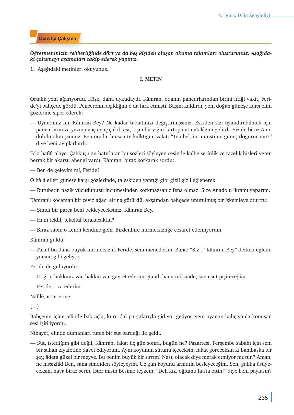 9. Sınıf Meb Yayınları Edebiyat Ders Kitabı Sayfa 235 Cevapları