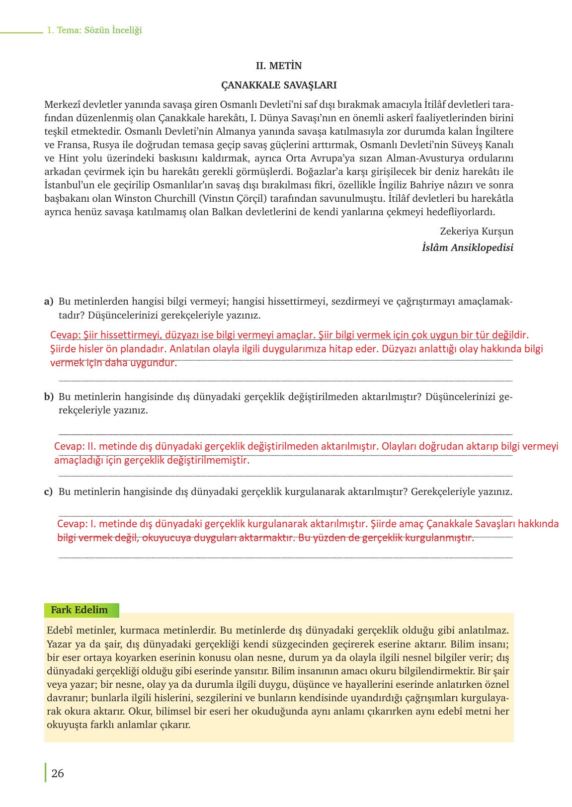 9. Sınıf Meb Yayınları Edebiyat Ders Kitabı Sayfa 26 Cevapları 9. Sınıf Meb Yayınları Edebiyat Ders Kitabı Sayfa 26 Cevapları