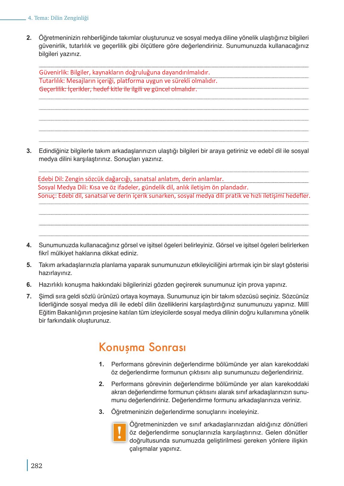 9. Sınıf Meb Yayınları Edebiyat Ders Kitabı Sayfa 282 Cevapları