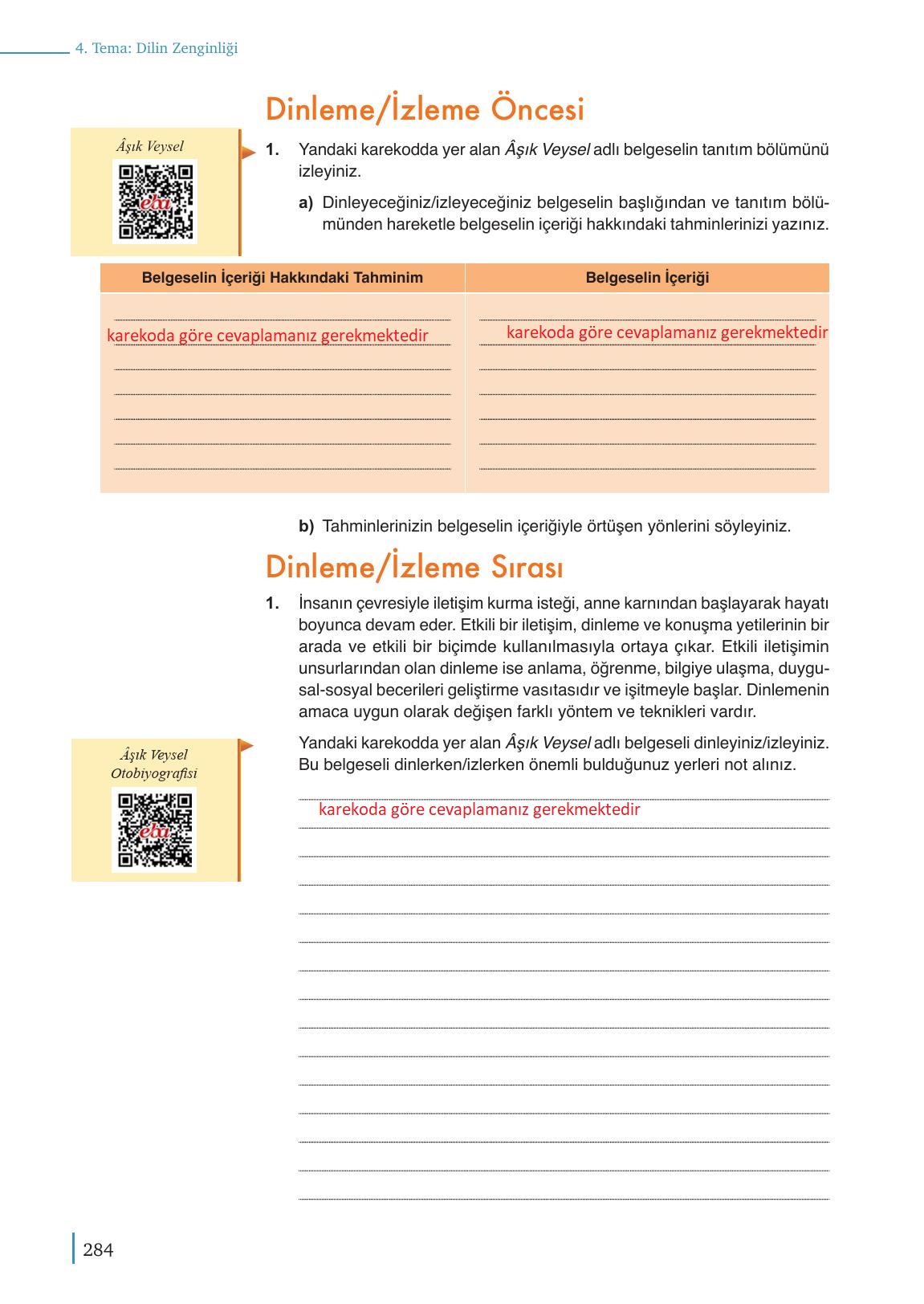 9. Sınıf Meb Yayınları Edebiyat Ders Kitabı Sayfa 284 Cevapları 9. Sınıf Meb Yayınları Edebiyat Ders Kitabı Sayfa 284 Cevapları