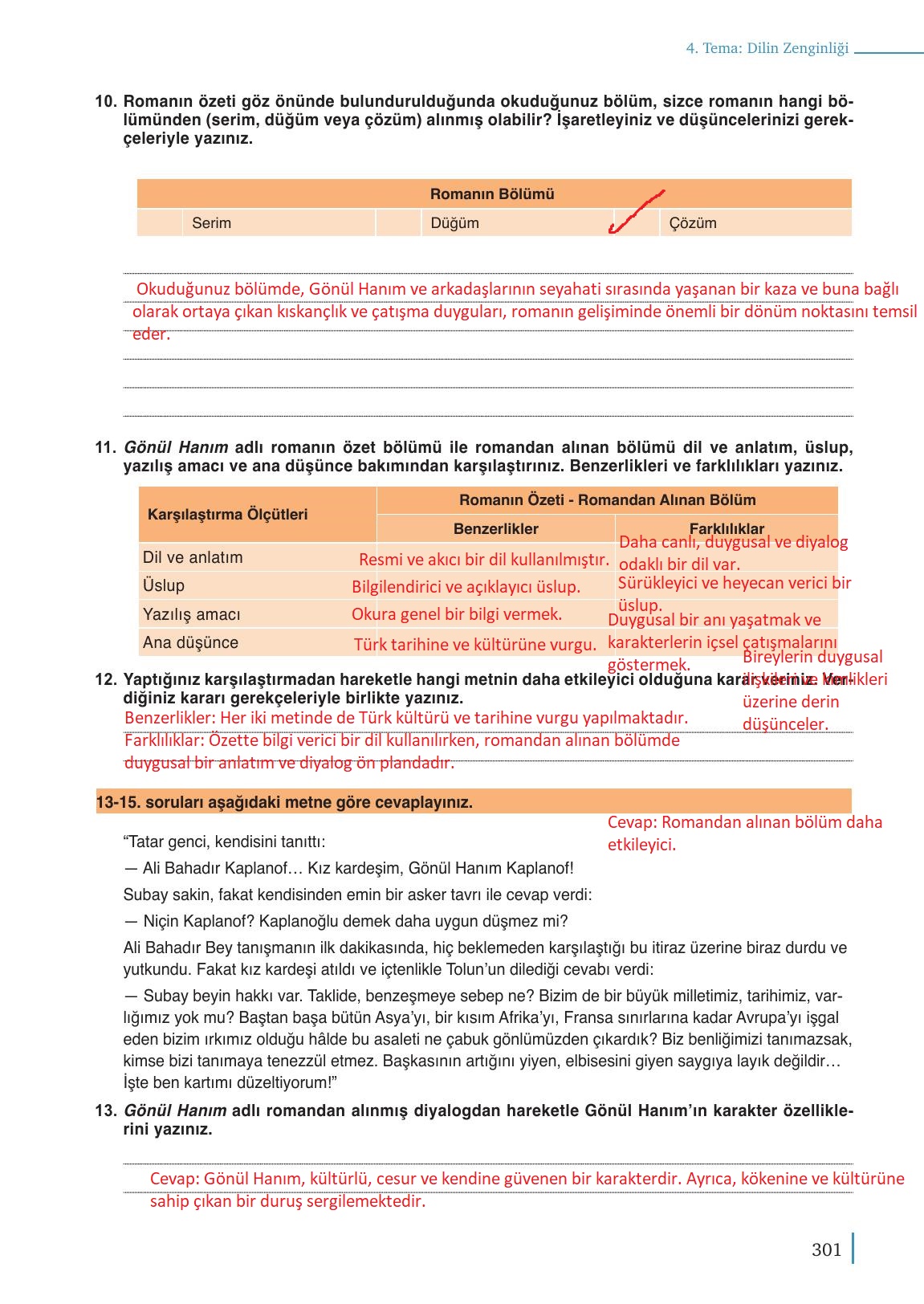 9. Sınıf Meb Yayınları Edebiyat Ders Kitabı Sayfa 301 Cevapları