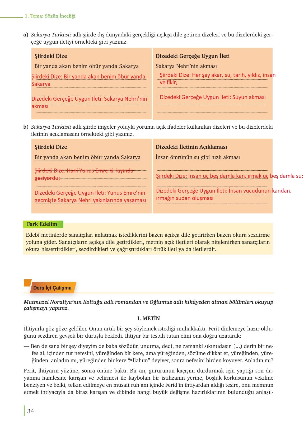 9. Sınıf Meb Yayınları Edebiyat Ders Kitabı Sayfa 34 Cevapları