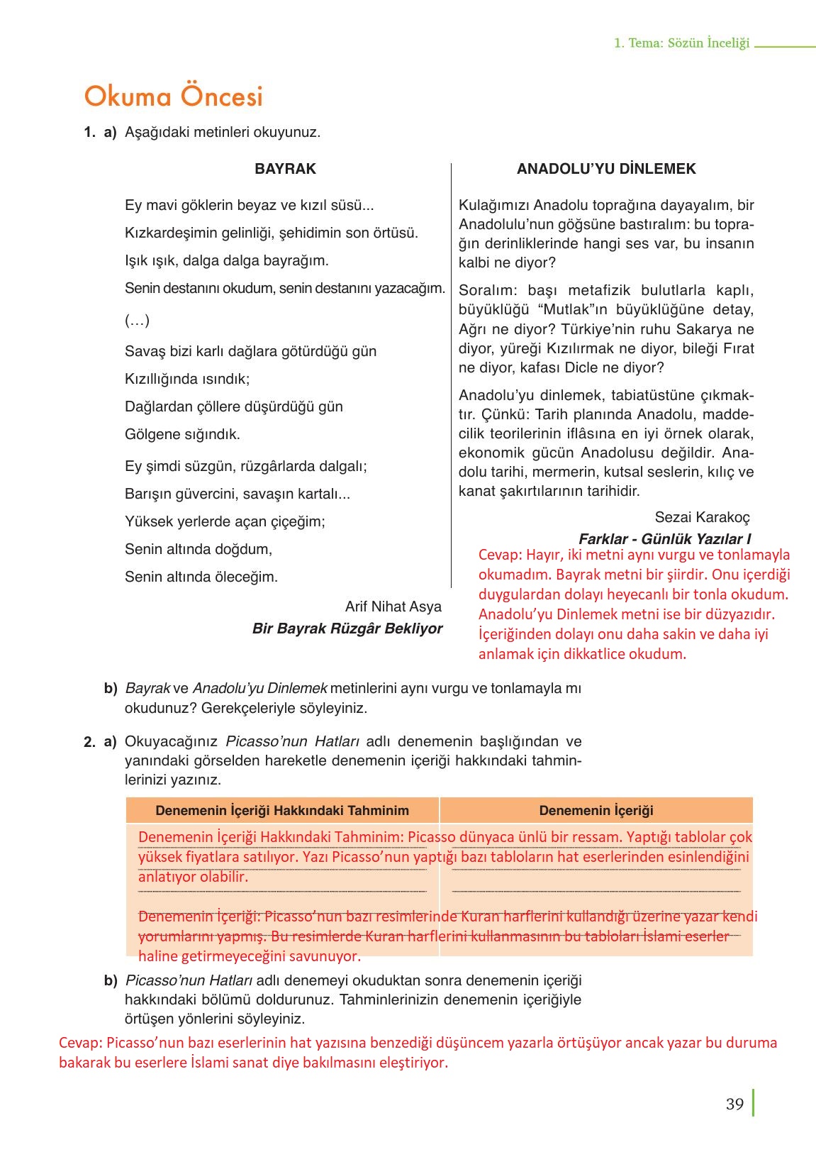 9. Sınıf Meb Yayınları Edebiyat Ders Kitabı Sayfa 39 Cevapları 9. Sınıf Meb Yayınları Edebiyat Ders Kitabı Sayfa 39 Cevapları
