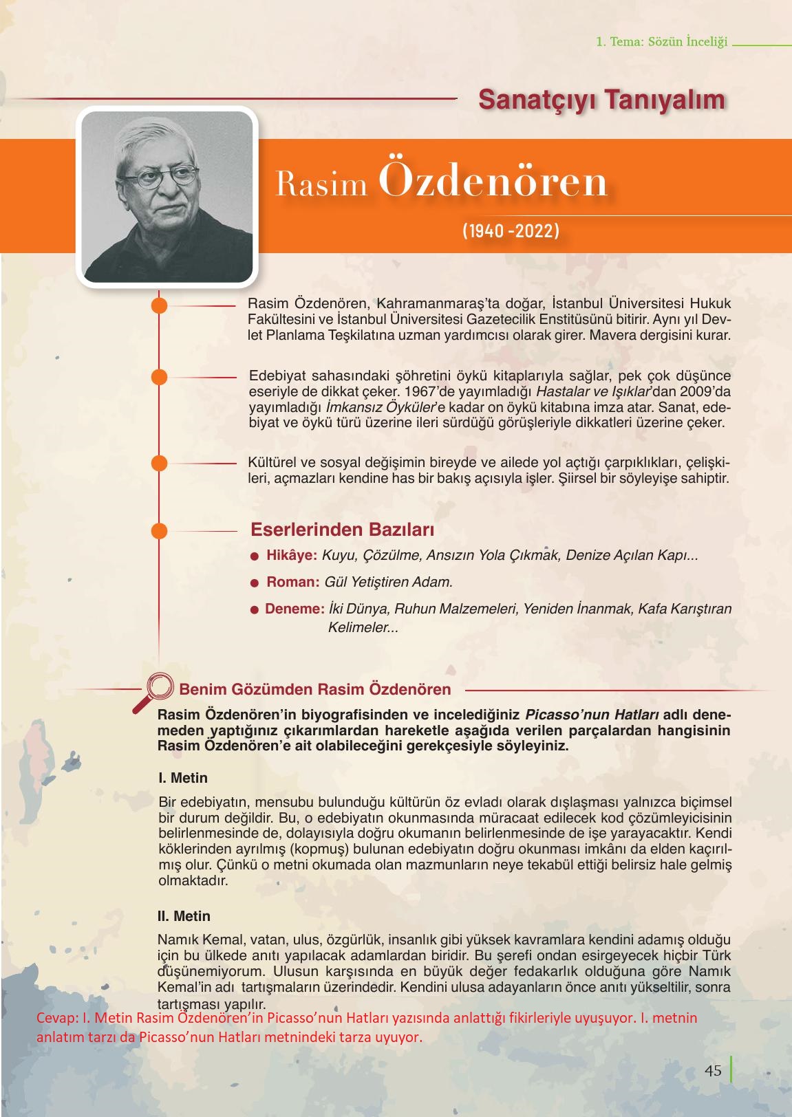 9. Sınıf Meb Yayınları Edebiyat Ders Kitabı Sayfa 45 Cevapları 9. Sınıf Meb Yayınları Edebiyat Ders Kitabı Sayfa 45 Cevapları