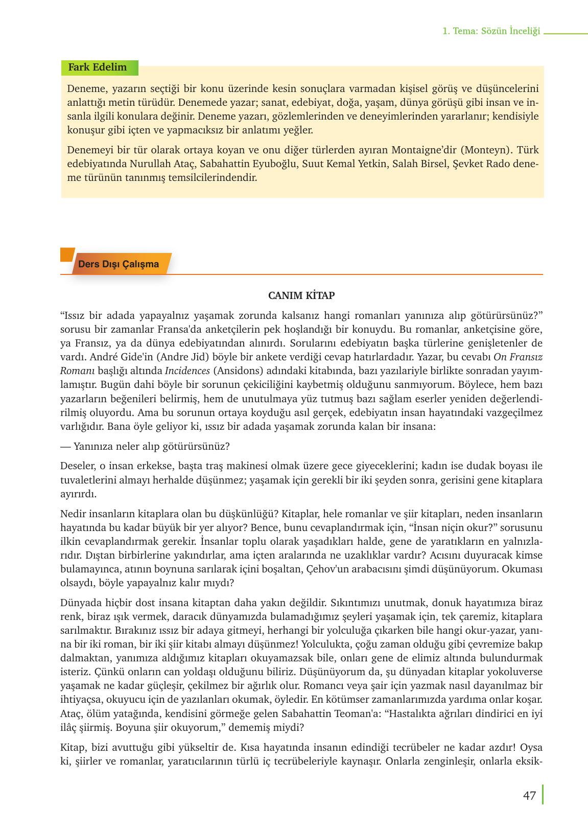 9. Sınıf Meb Yayınları Edebiyat Ders Kitabı Sayfa 47 Cevapları 9. Sınıf Meb Yayınları Edebiyat Ders Kitabı Sayfa 47 Cevapları