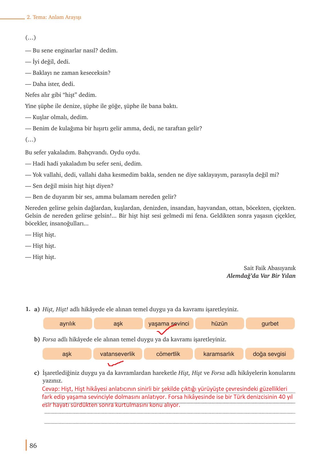 9. Sınıf Meb Yayınları Edebiyat Ders Kitabı Sayfa 86 Cevapları