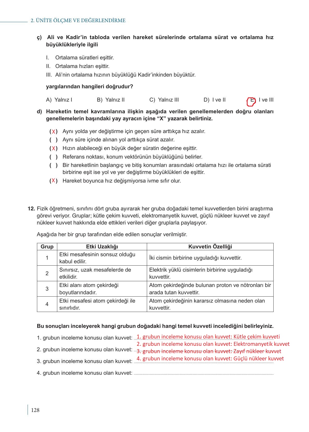 9. Sınıf Meb Yayınları Fizik Ders Kitabı Sayfa 128 Cevapları