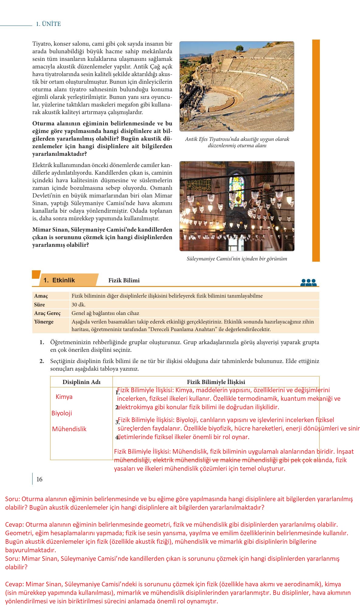 9. Sınıf Meb Yayınları Fizik Ders Kitabı Sayfa 16 Cevapları