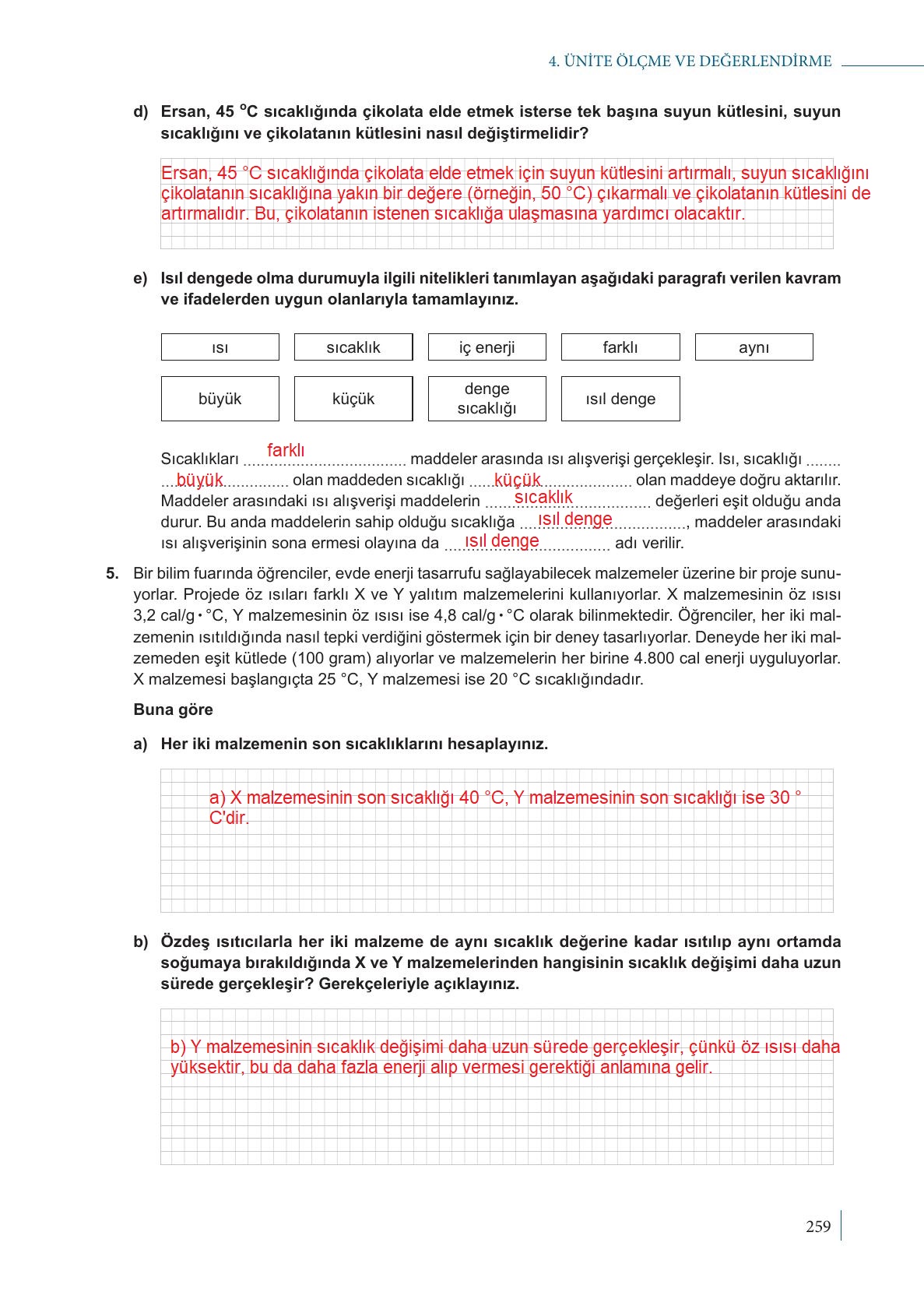 9. Sınıf Meb Yayınları Fizik Ders Kitabı Sayfa 259 Cevapları