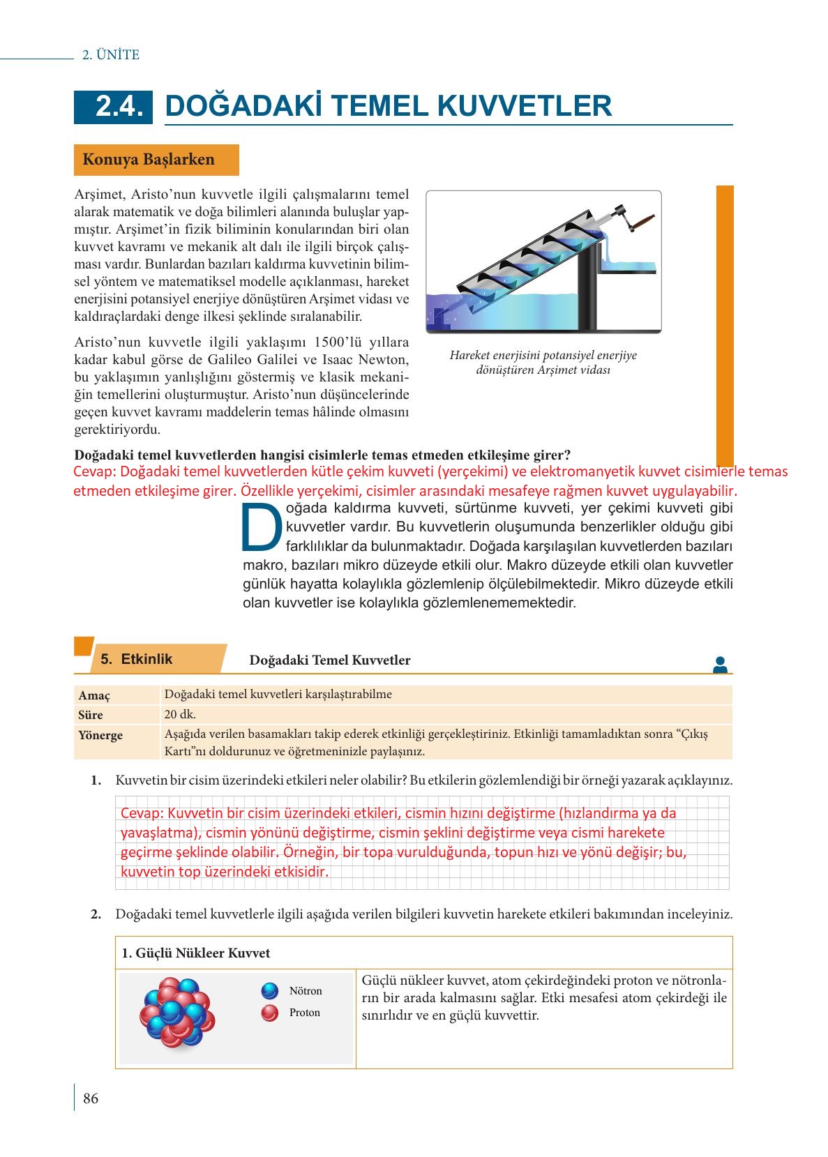 9. Sınıf Meb Yayınları Fizik Ders Kitabı Sayfa 86 Cevapları