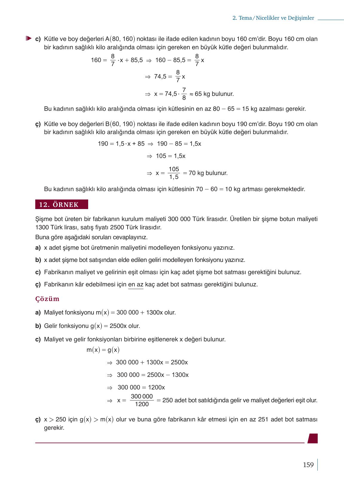 9. Sınıf Meb Yayınları Matematik Ders Kitabı Sayfa 159 Cevapları