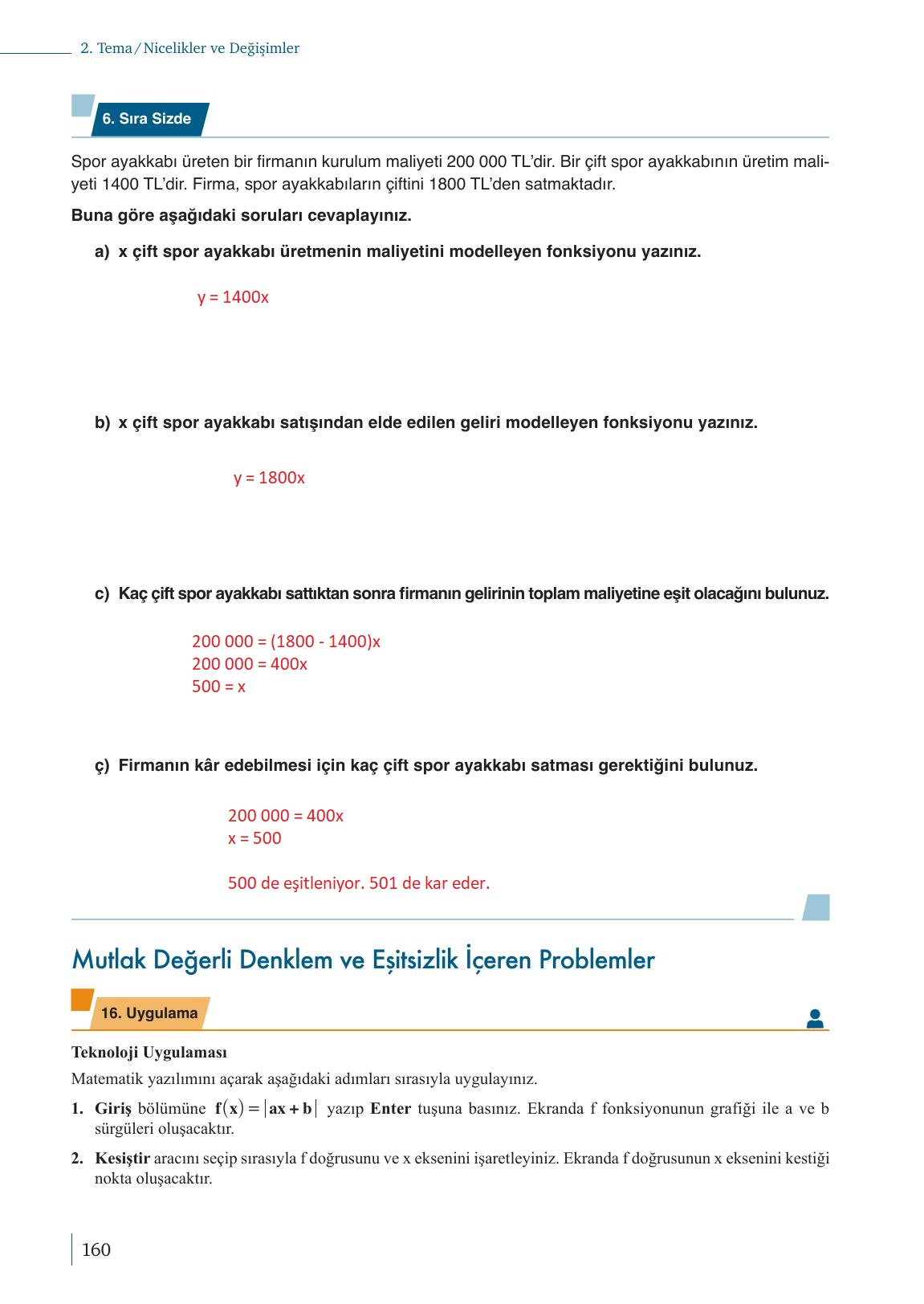 9. Sınıf Meb Yayınları Matematik Ders Kitabı Sayfa 160 Cevapları