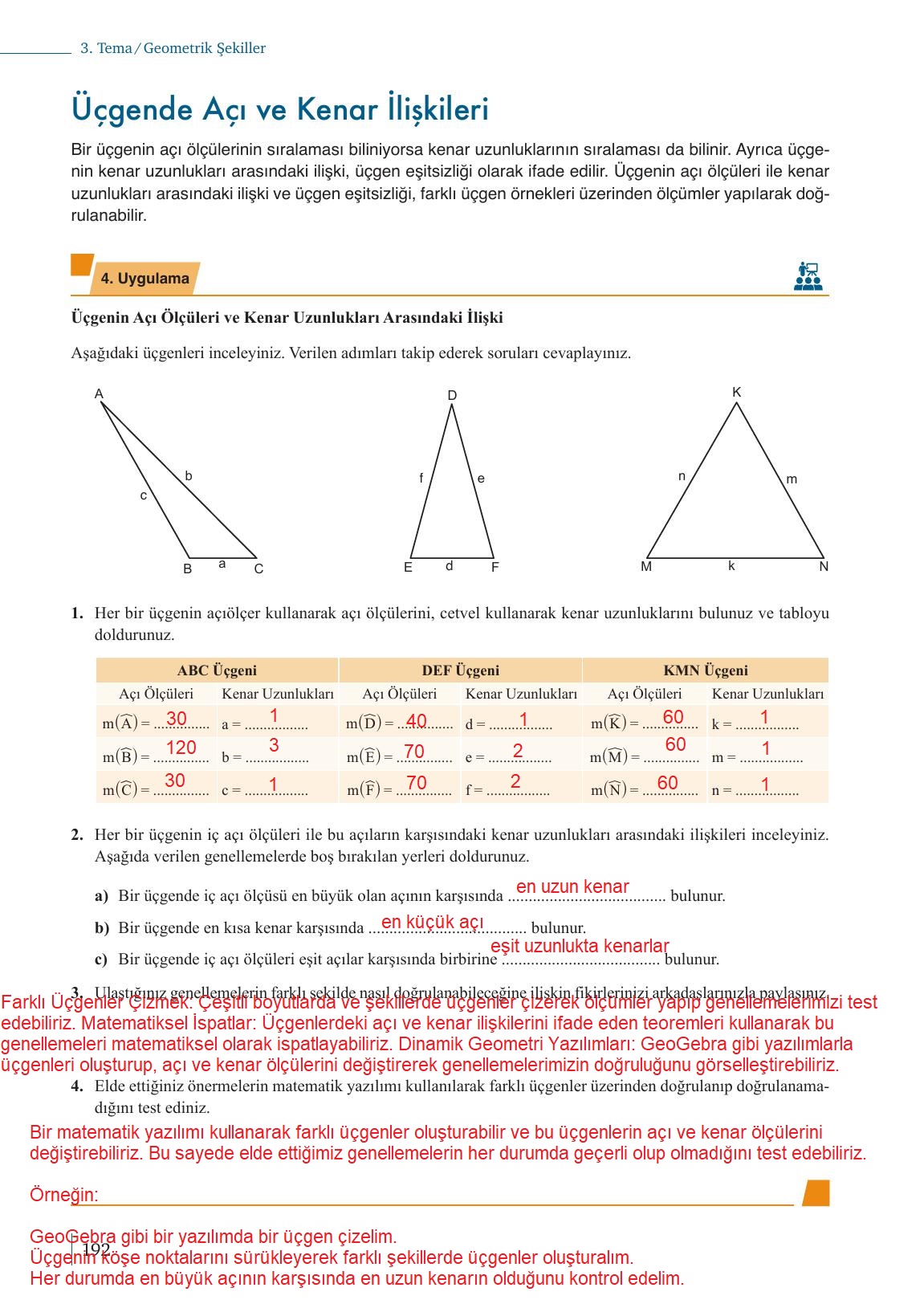 9. Sınıf Meb Yayınları Matematik Ders Kitabı Sayfa 192 Cevapları