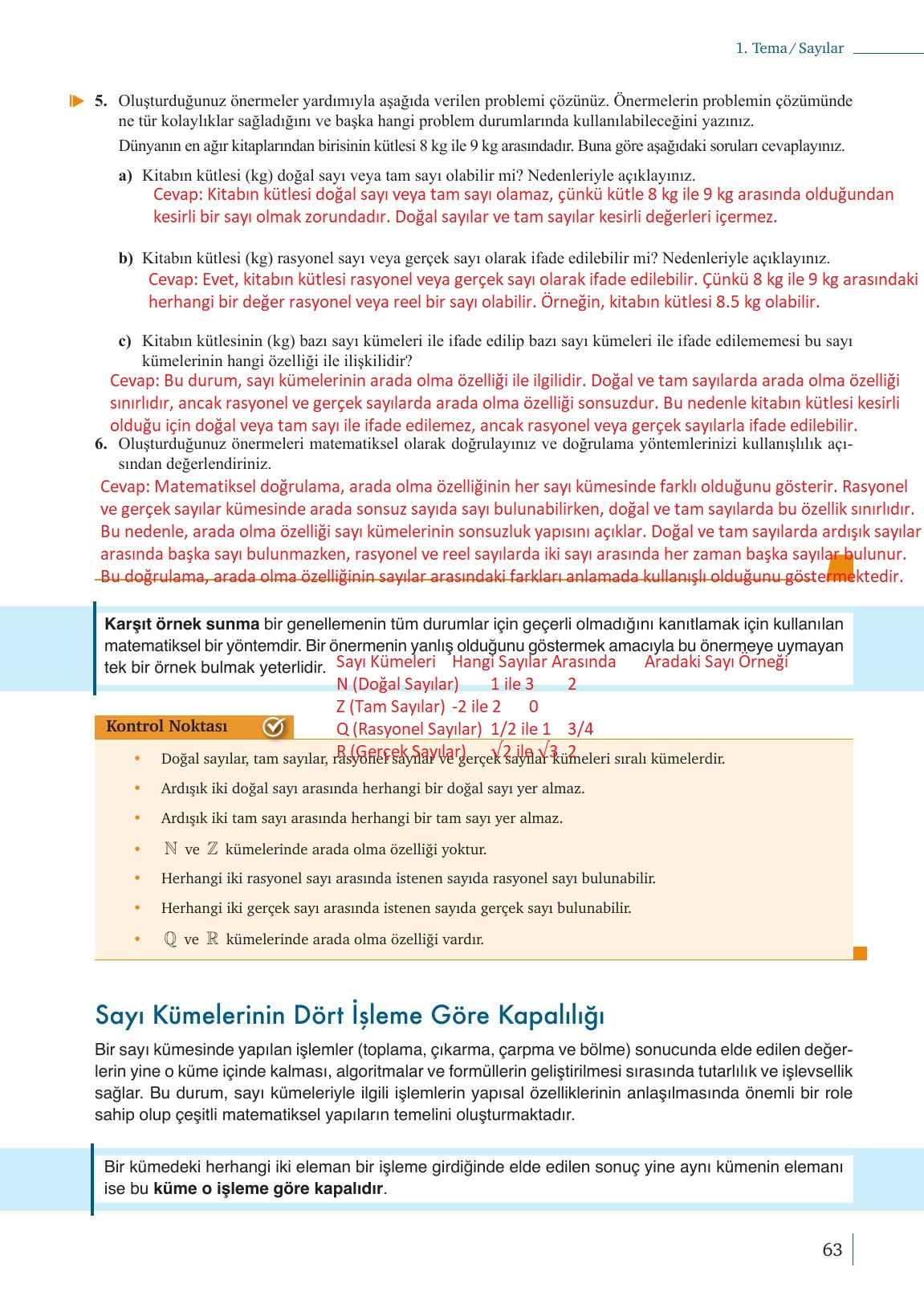 9. Sınıf Meb Yayınları Matematik Ders Kitabı Sayfa 63 Cevapları