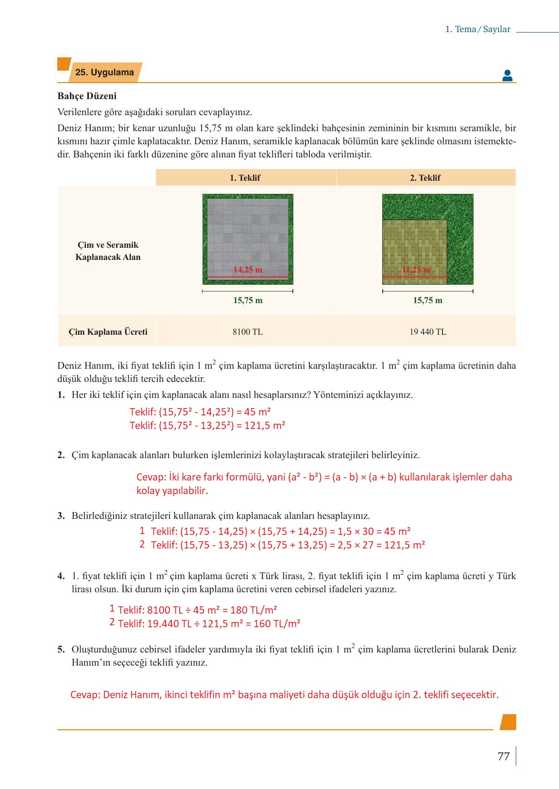 9. Sınıf Meb Yayınları Matematik Ders Kitabı Sayfa 77 Cevapları