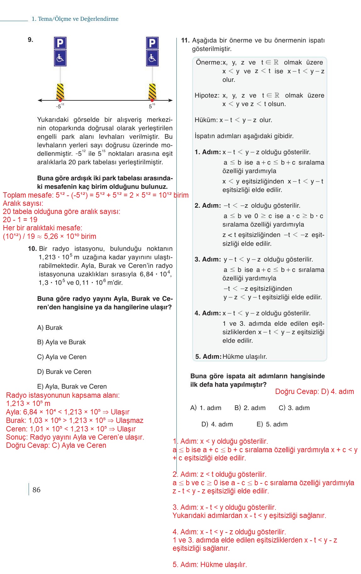 9. Sınıf Meb Yayınları Matematik Ders Kitabı Sayfa 86 Cevapları