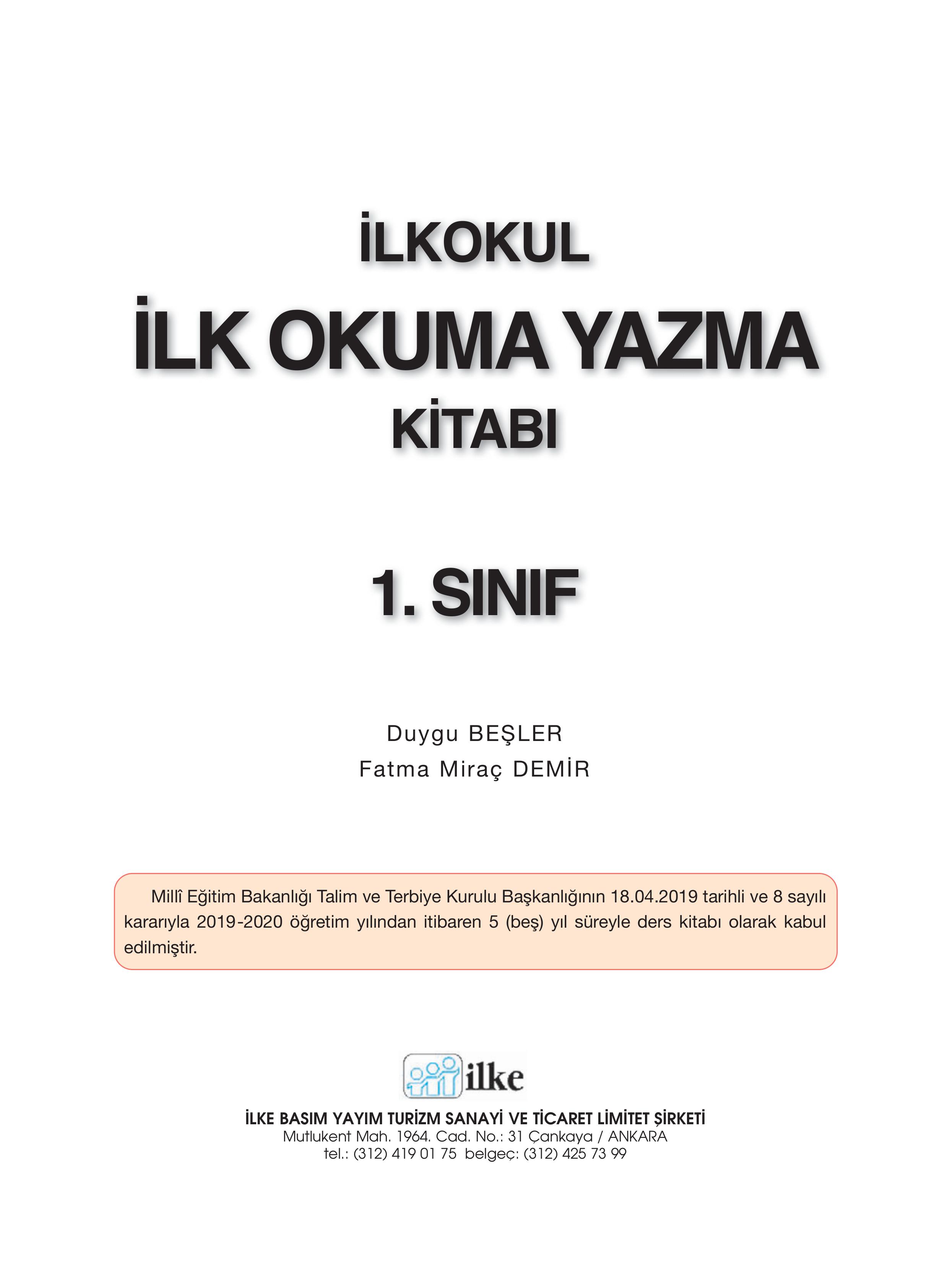 1. Sınıf İlke Yayınları İlk Okuma Yazma Ders Kitabı Sayfa 1 Cevapları