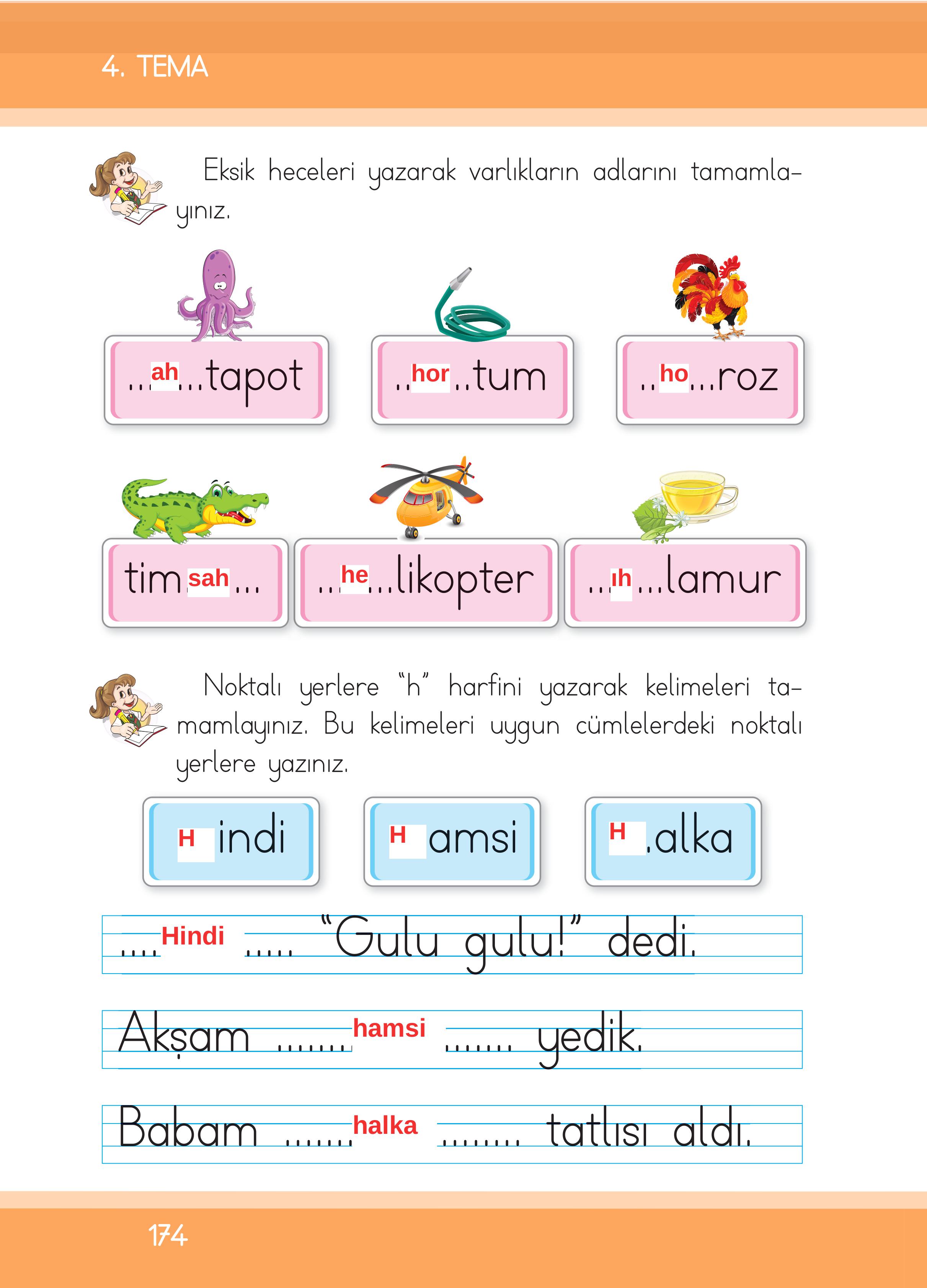 1. Sınıf İlke Yayınları İlk Okuma Yazma Ders Kitabı Sayfa 174 Cevapları