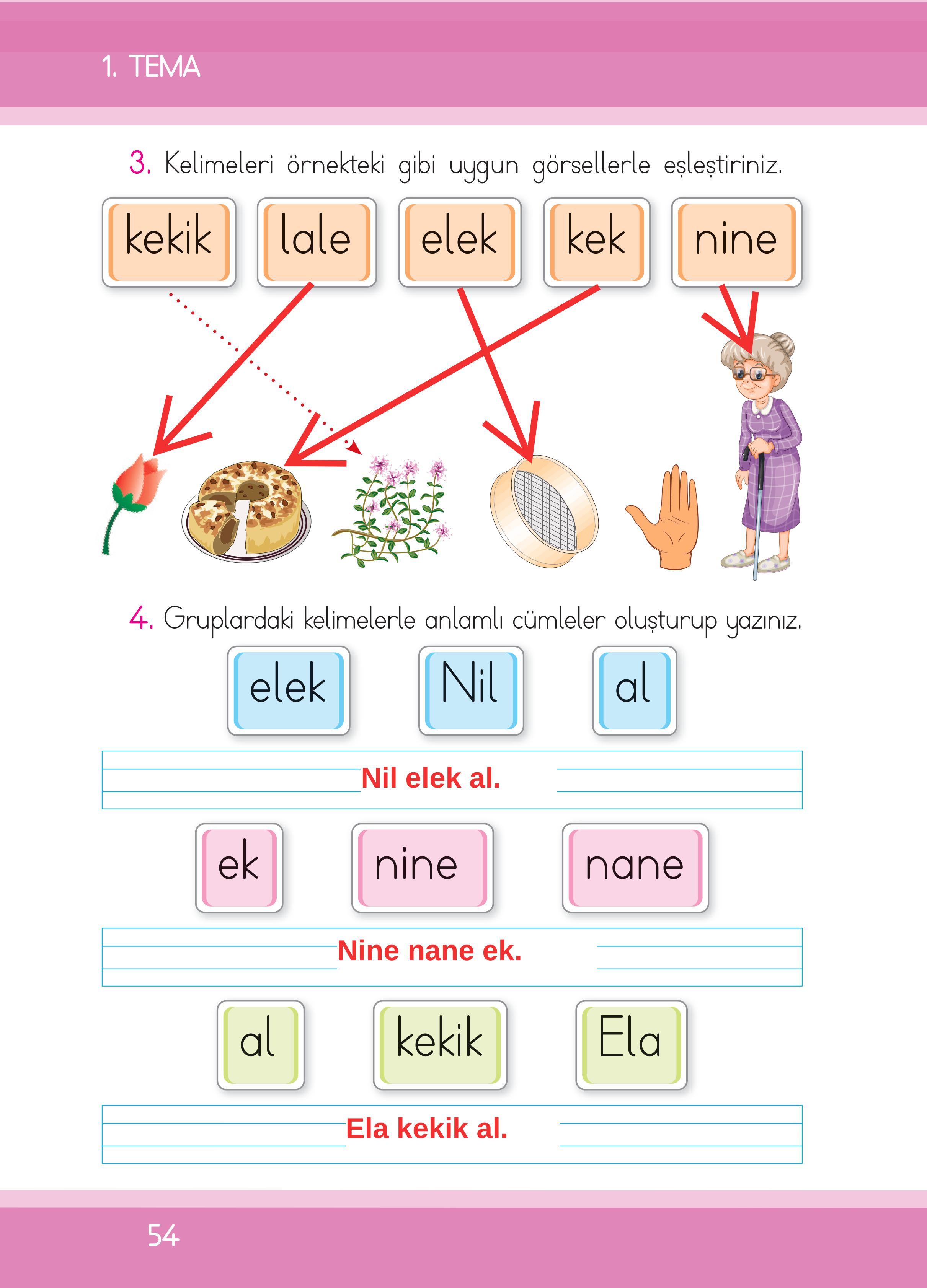 1. Sınıf İlke Yayınları İlk Okuma Yazma Ders Kitabı Sayfa 54 Cevapları