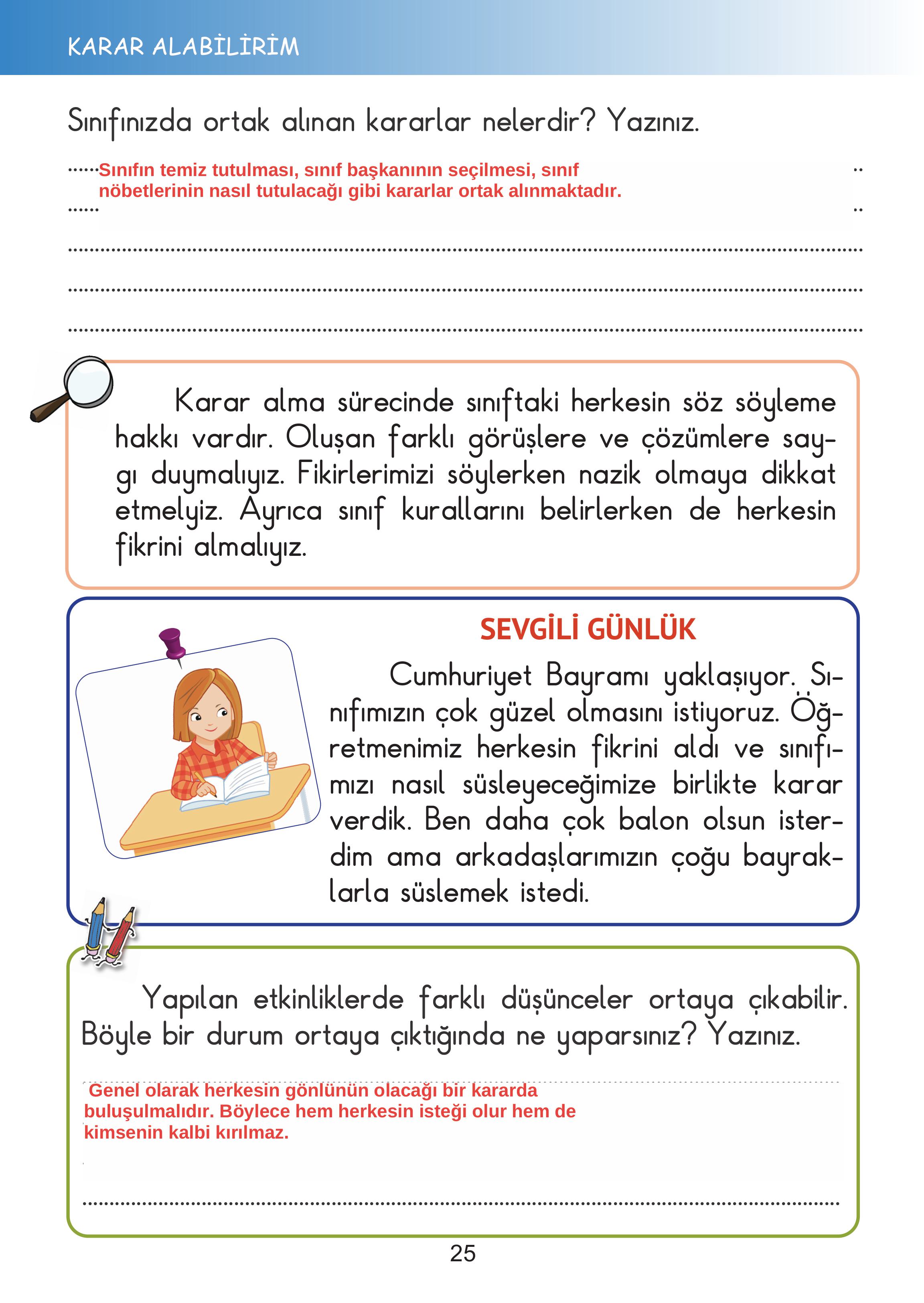 2. Sınıf Meb Yayınları Hayat Bilgisi Ders Kitabı Sayfa 25 Cevapları