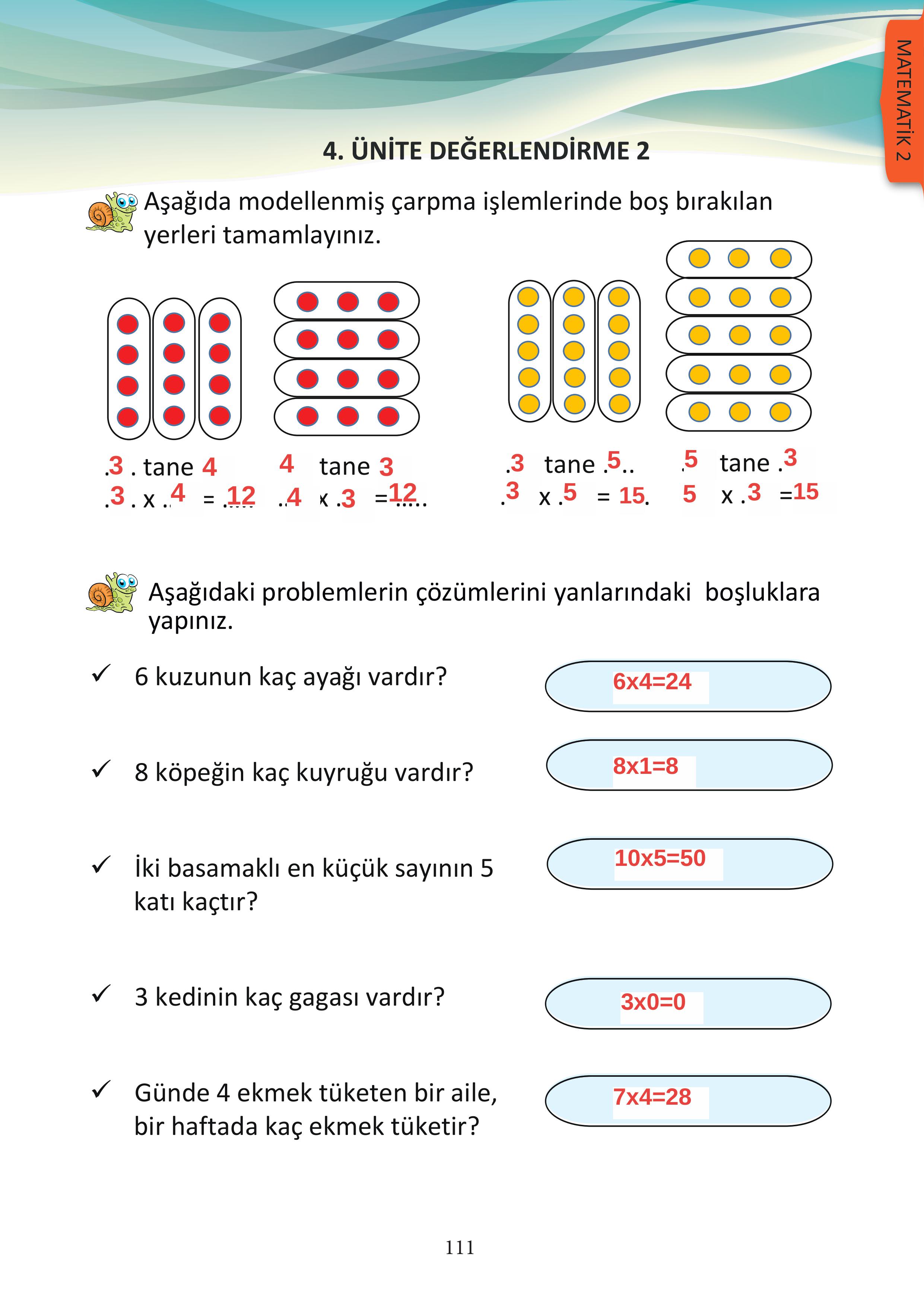 3. Sınıf Meb Yayınları Matematik Ders Kitabı Sayfa 111 Cevapları