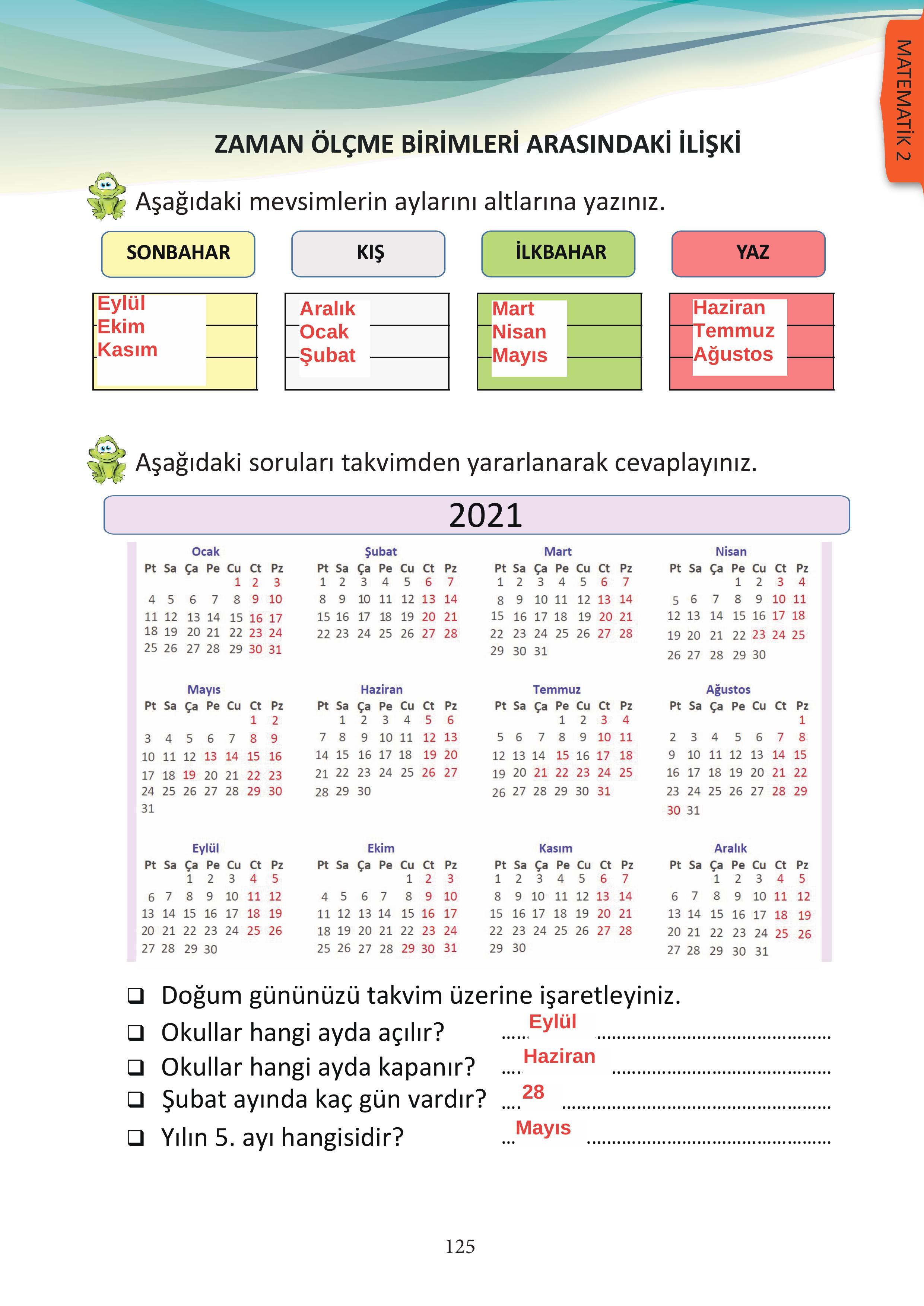 3. Sınıf Meb Yayınları Matematik Ders Kitabı Sayfa 125 Cevapları