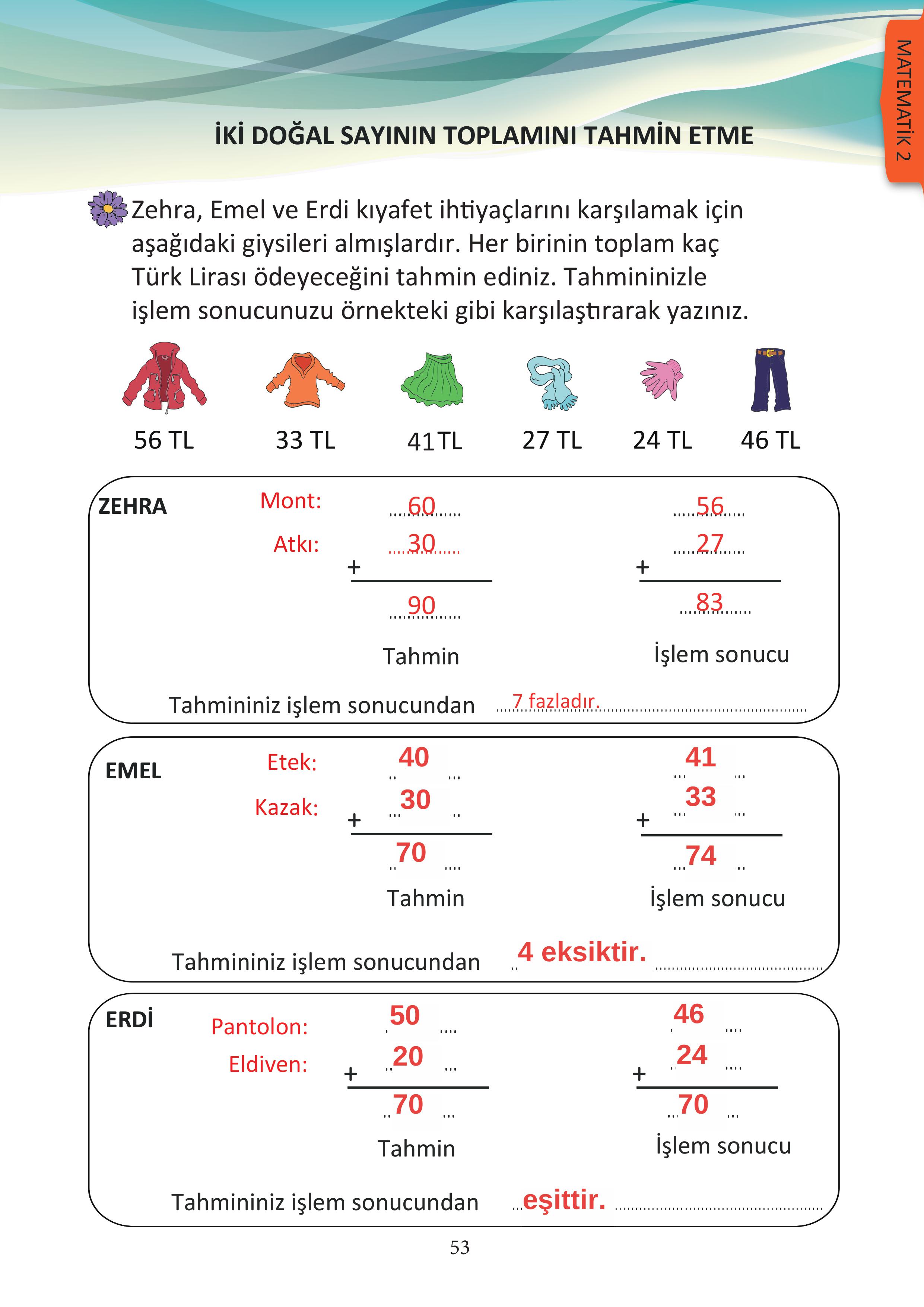 3. Sınıf Meb Yayınları Matematik Ders Kitabı Sayfa 53 Cevapları