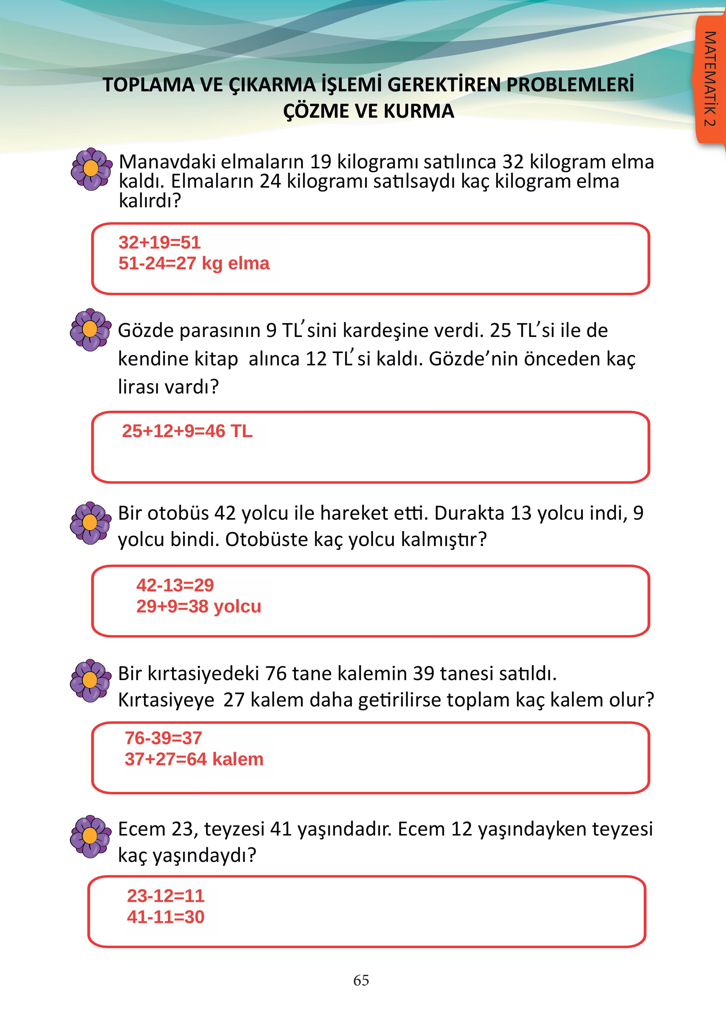 3. Sınıf Meb Yayınları Matematik Ders Kitabı Sayfa 65 Cevapları