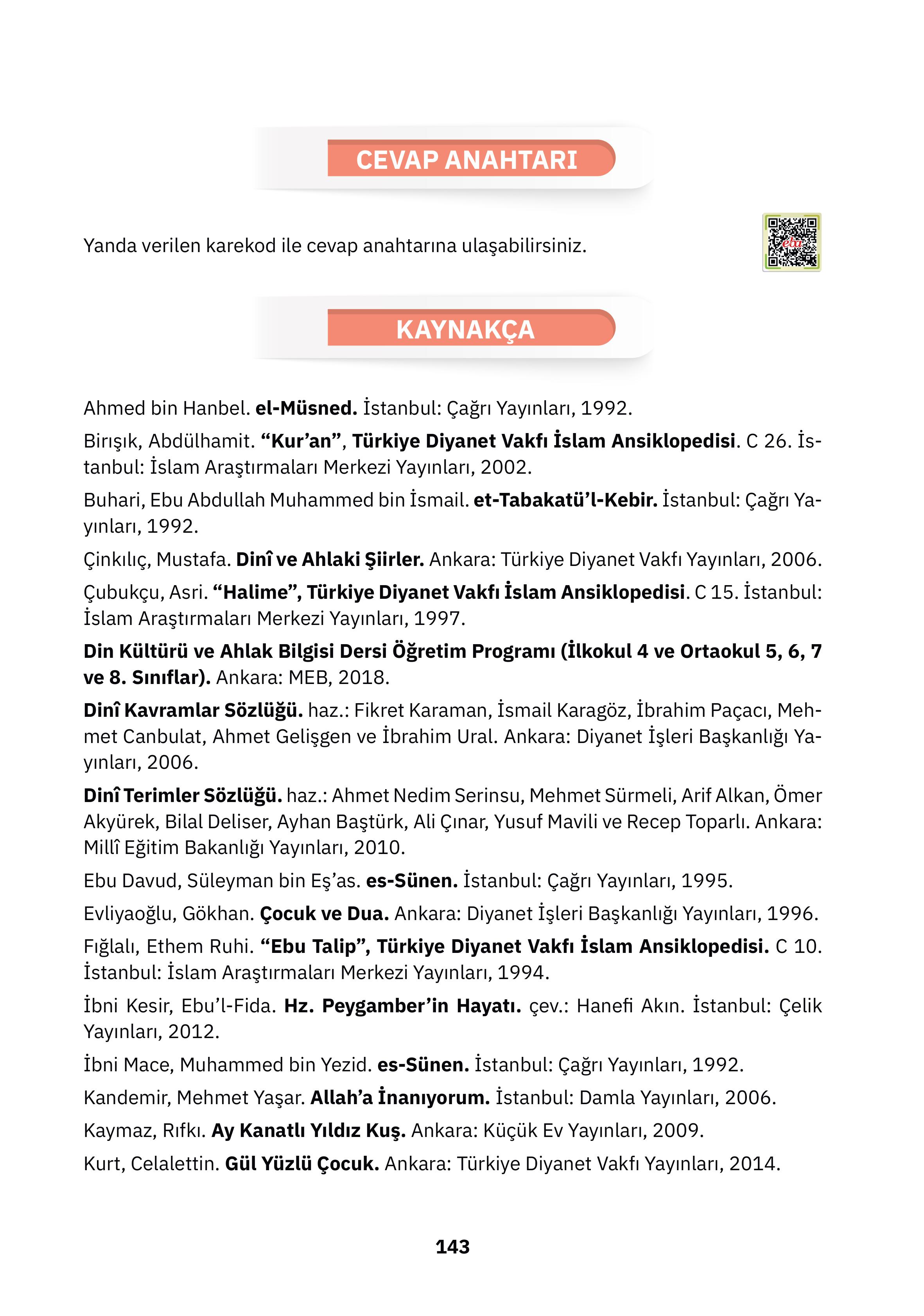 4. Sınıf Sdr İpekyolu Yayıncılık Din Kültürü Ve Ahlak Bilgisi Ders Kitabı Sayfa 143 Cevapları