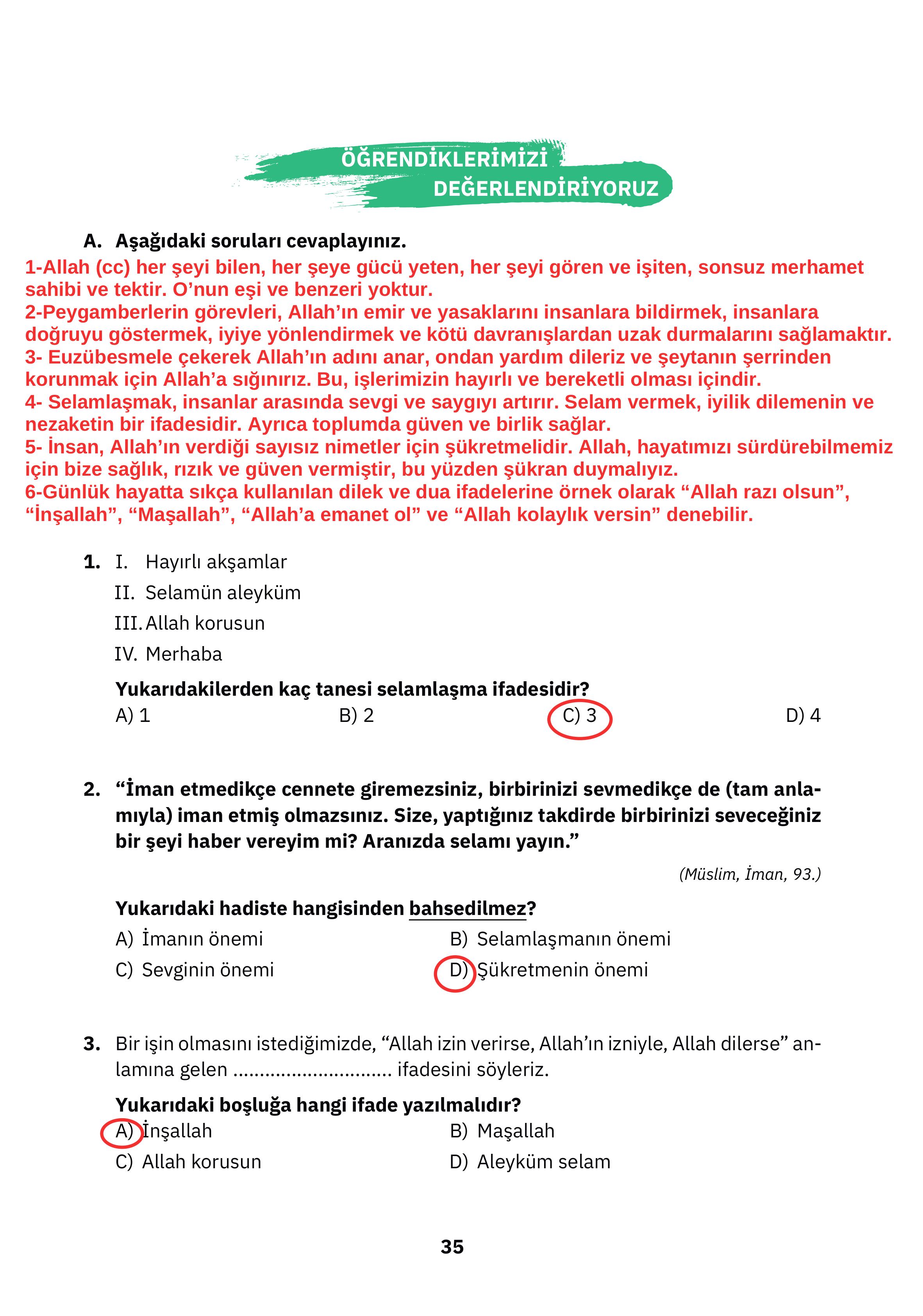 4. Sınıf Sdr İpekyolu Yayıncılık Din Kültürü Ve Ahlak Bilgisi Ders Kitabı Sayfa 35 Cevapları