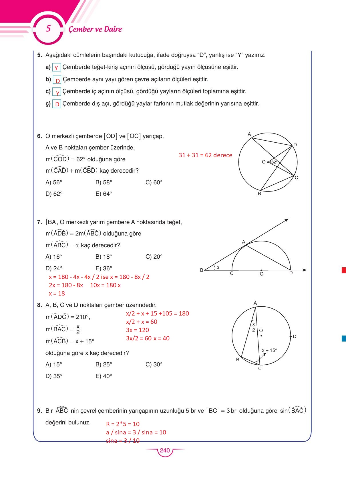 11. Sınıf Sdr Dikey Yayıncılık Matematik Ders Kitabı Sayfa 240 Cevapları