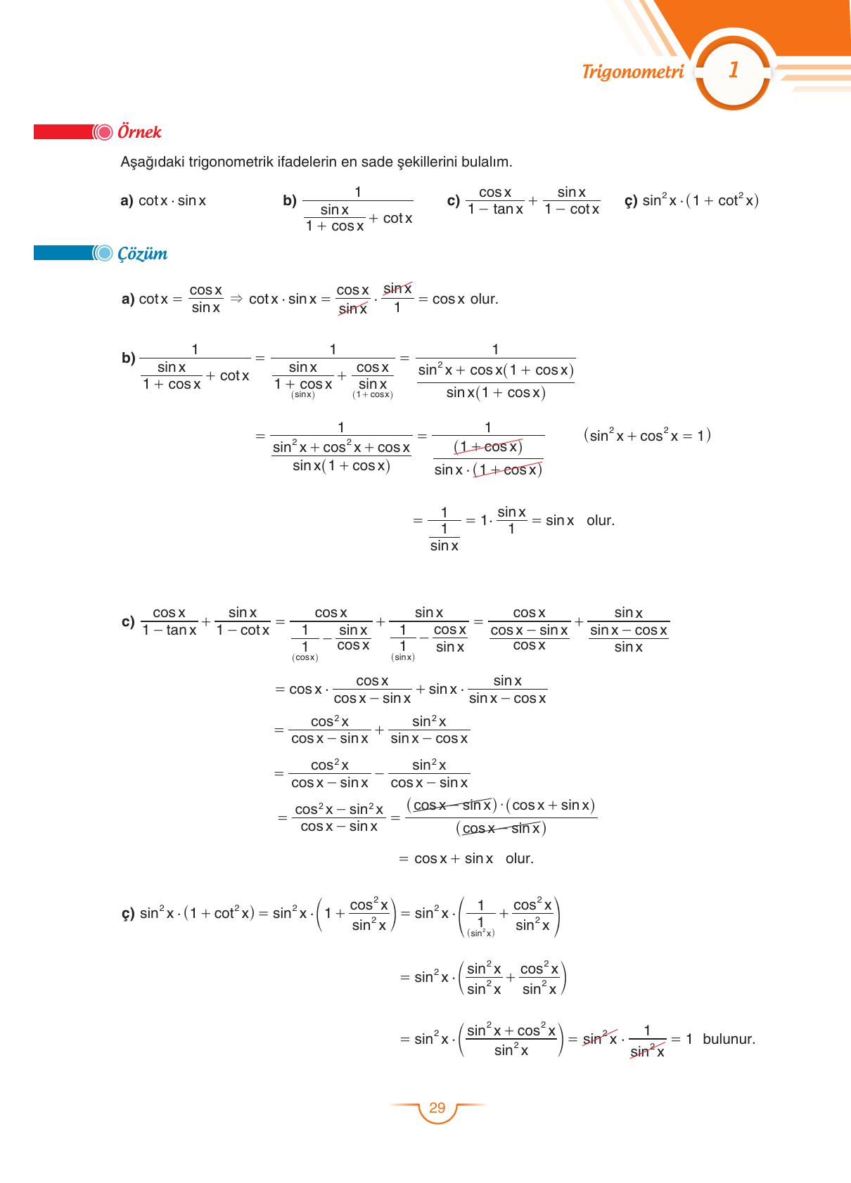 11. Sınıf Sdr Dikey Yayıncılık Matematik Ders Kitabı Sayfa 29 Cevapları