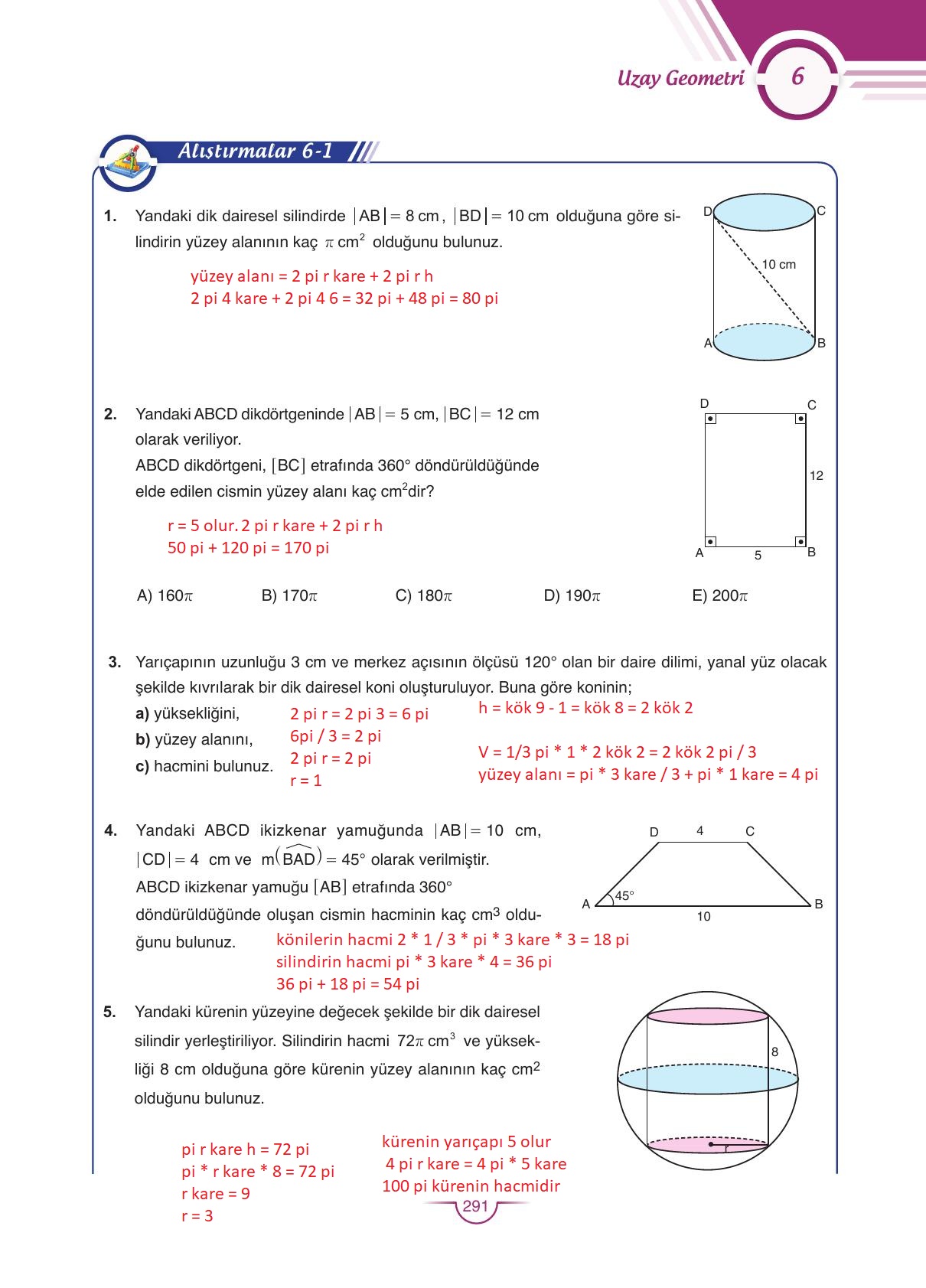 11. Sınıf Sdr Dikey Yayıncılık Matematik Ders Kitabı Sayfa 291 Cevapları