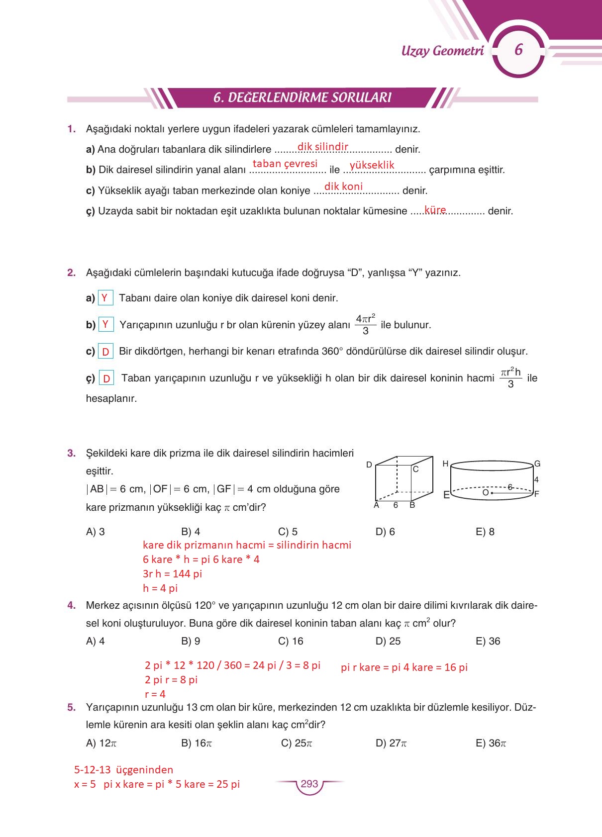 11. Sınıf Sdr Dikey Yayıncılık Matematik Ders Kitabı Sayfa 293 Cevapları