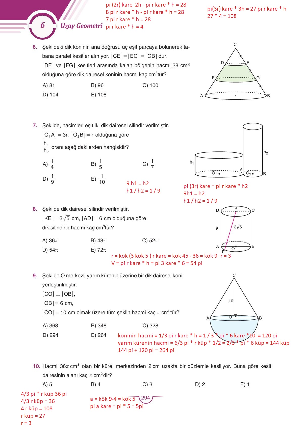 11. Sınıf Sdr Dikey Yayıncılık Matematik Ders Kitabı Sayfa 294 Cevapları