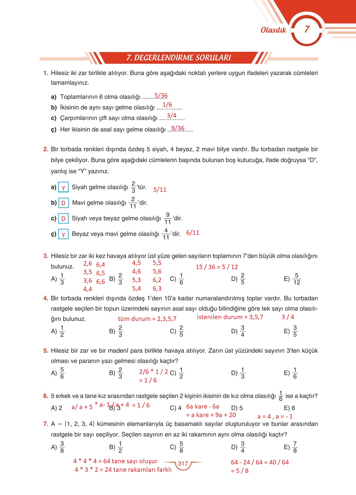 11. Sınıf Sdr Dikey Yayıncılık Matematik Ders Kitabı Sayfa 317 Cevapları