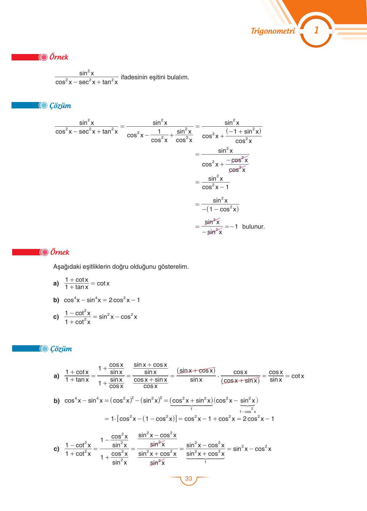 11. Sınıf Sdr Dikey Yayıncılık Matematik Ders Kitabı Sayfa 33 Cevapları