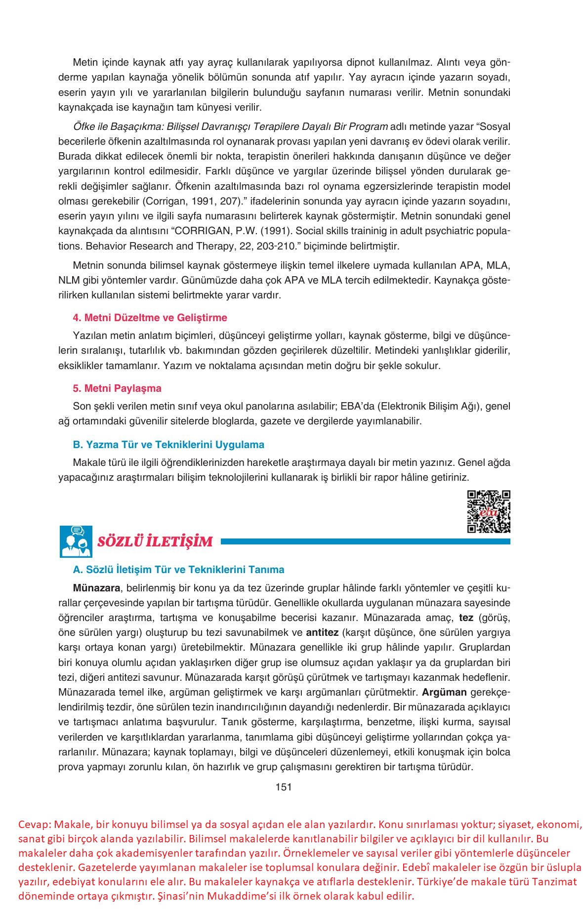 11. Sınıf Gizem Yayınları Türk Dili Ve Edebiyatı Ders Kitabı Sayfa 151 Cevapları