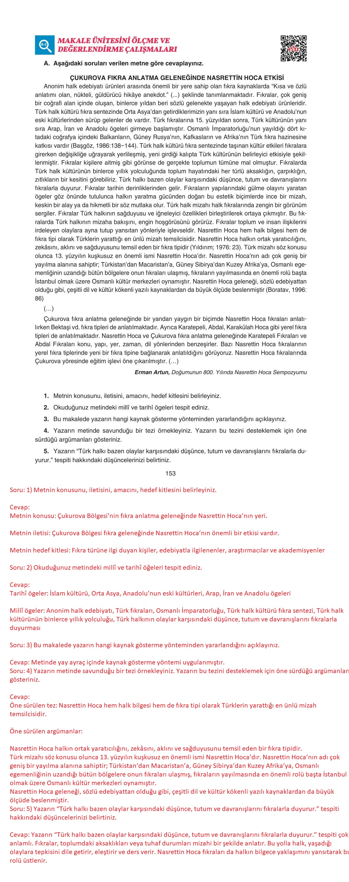 11. Sınıf Gizem Yayınları Türk Dili Ve Edebiyatı Ders Kitabı Sayfa 153 Cevapları 11. Sınıf Gizem Yayınları Türk Dili Ve Edebiyatı Ders Kitabı Sayfa 153 Cevapları